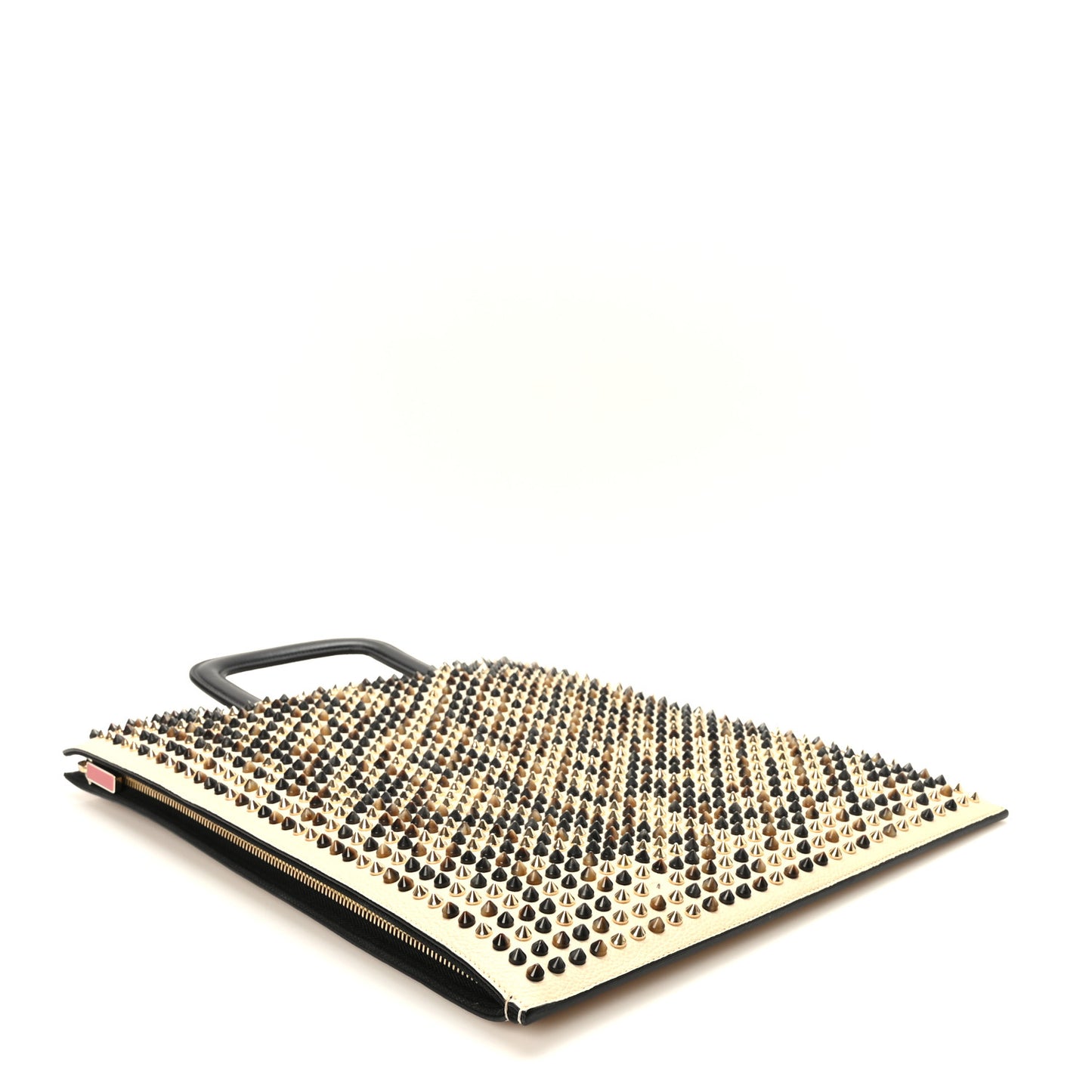 Calfskin Spiked Large Trictrac Portfolio Bag Beige