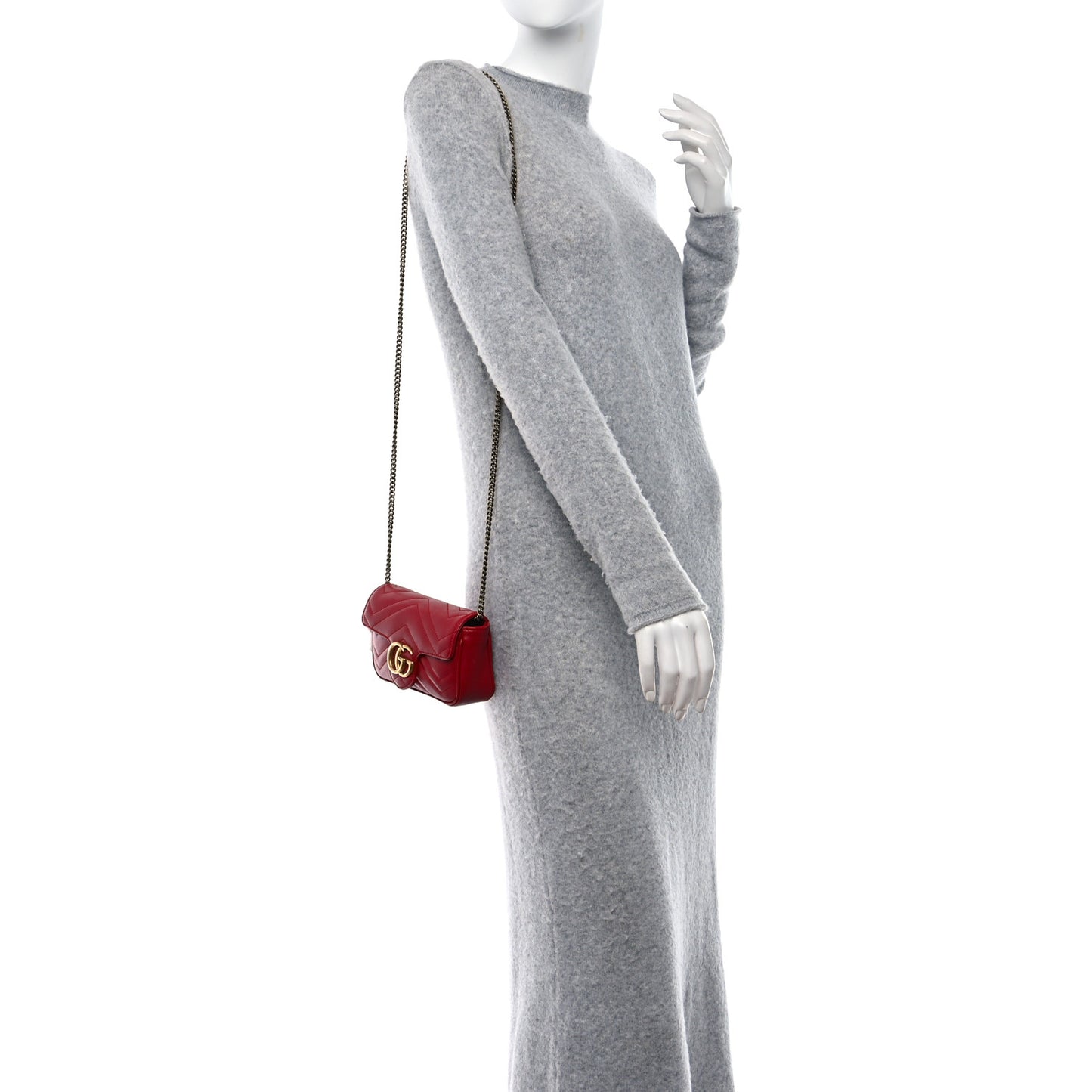 Calfskin Matelasse Super Mini GG Marmont Shoulder Bag Hibiscus Red