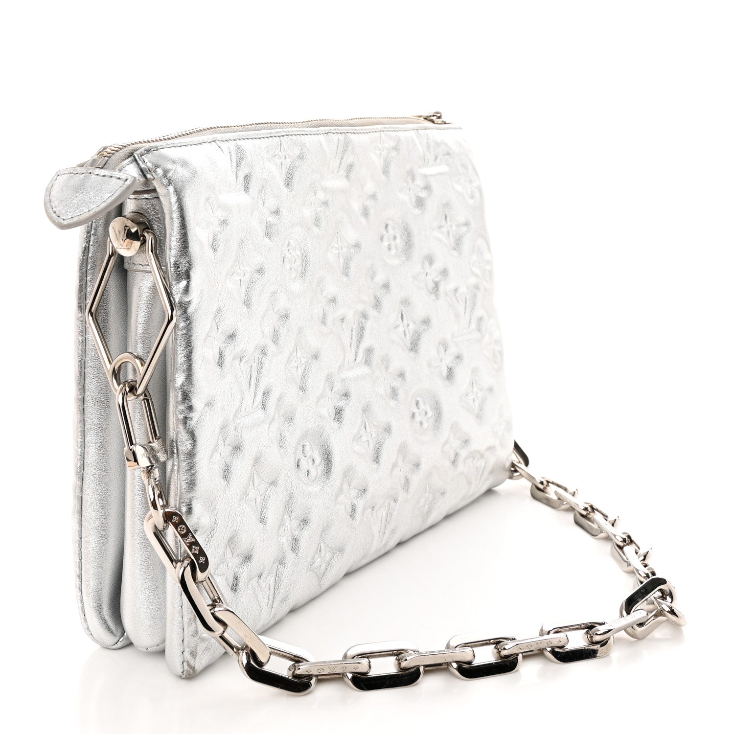 Louis Vuitton Metallic Lambskin Embossed Monogram Coussin PM Silver 3 of 16