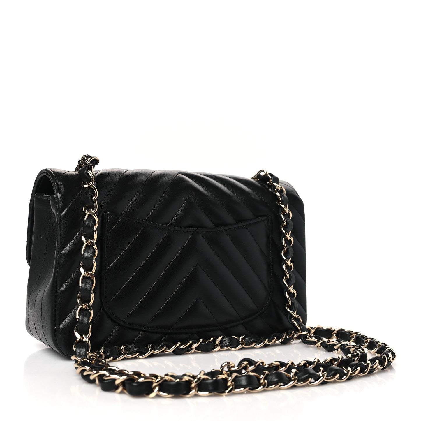 Lambskin Chevron Quilted Mini Rectangular Flap Black