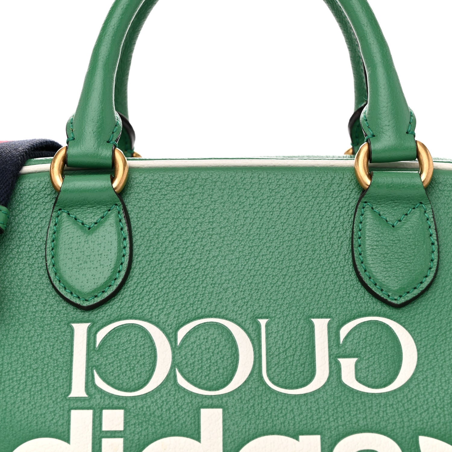 Gucci X ADIDAS Textured Dollar Calfskin Web Trefoil Logo Embossed Mini Bowling Bag New Shamarock Off White 8 of 13