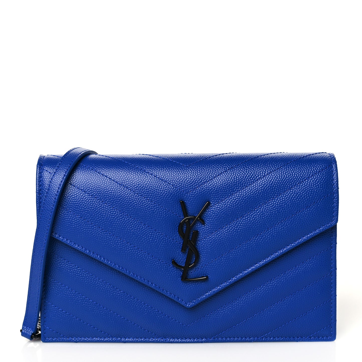 Grain De Poudre Matelasse Chevron Monogram Envelope Chain Wallet Blue Majorelle