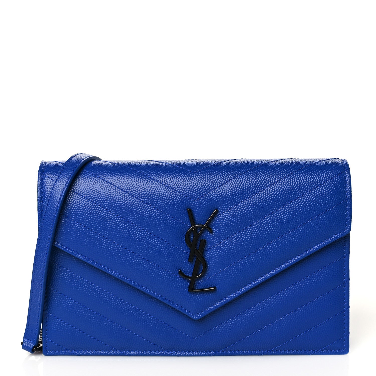 Saint Laurent Grain De Poudre Matelasse Chevron Monogram Envelope Chain Wallet Blue Majorelle 1 of 8