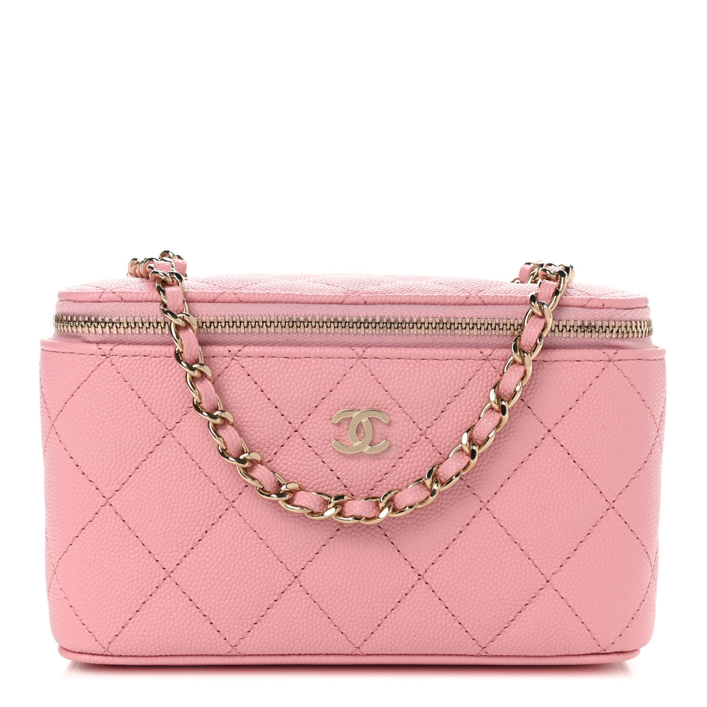 Caviar Quilted Small Vanity Case With Chain Pink