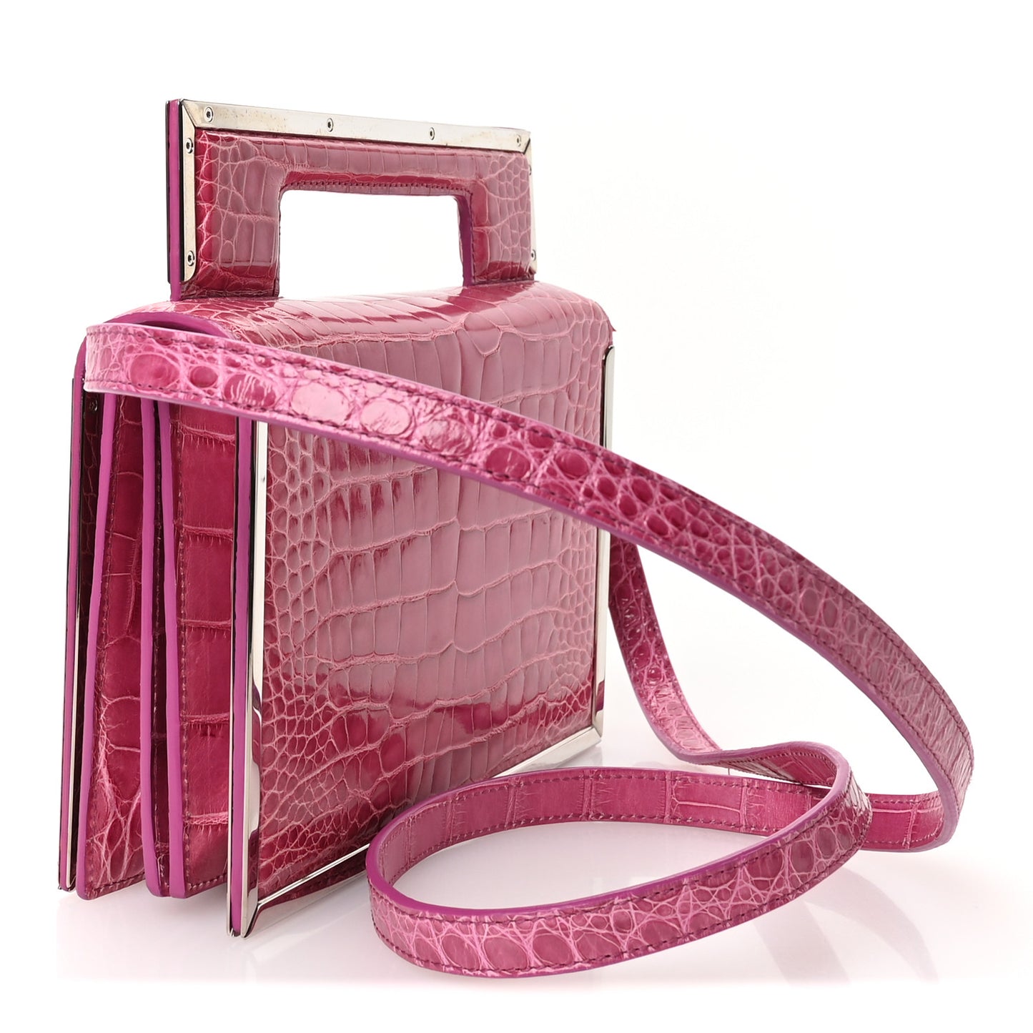 Crocodile Bar Clutch Crossbody Bag Pink