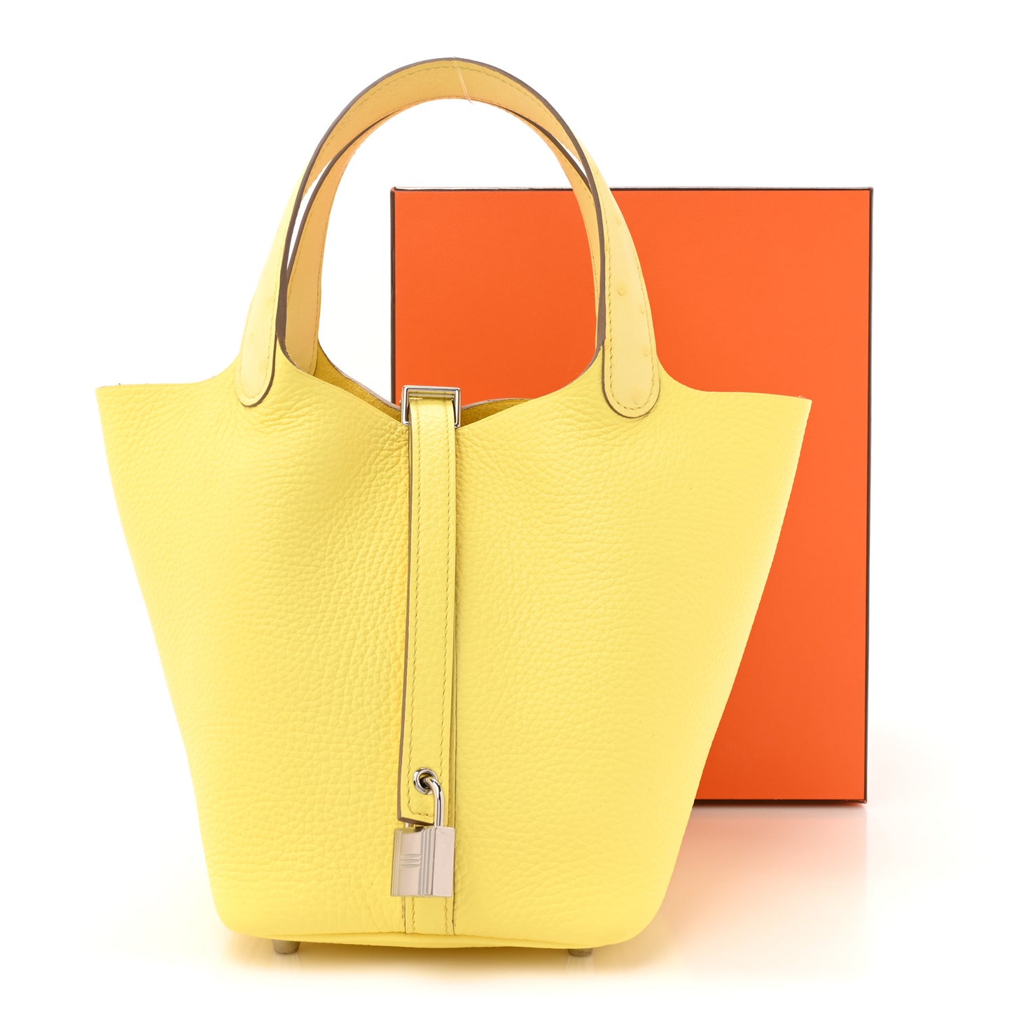 Taurillon Clemence Ostrich Touch Picotin Lock 18 PM Limoncello