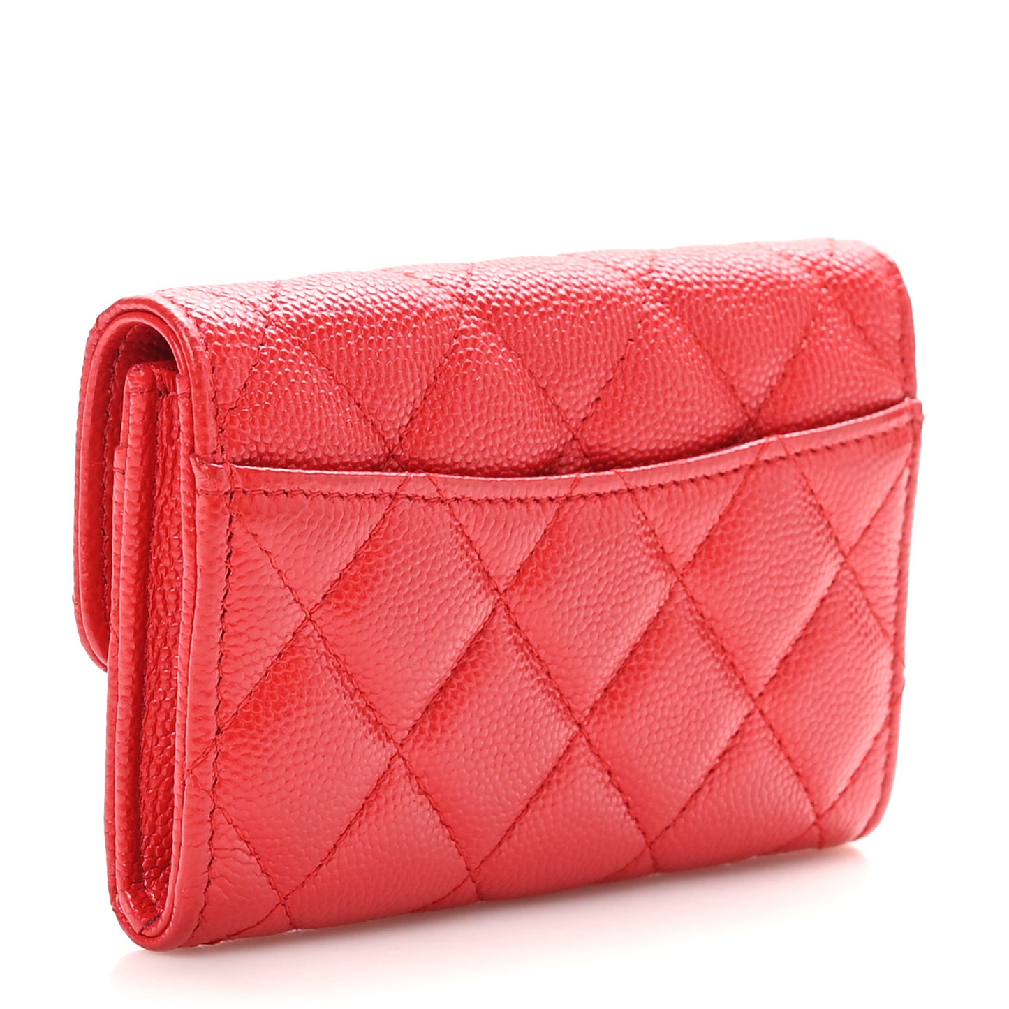 Caviar Quilted Flap Card Holder Wallet Red