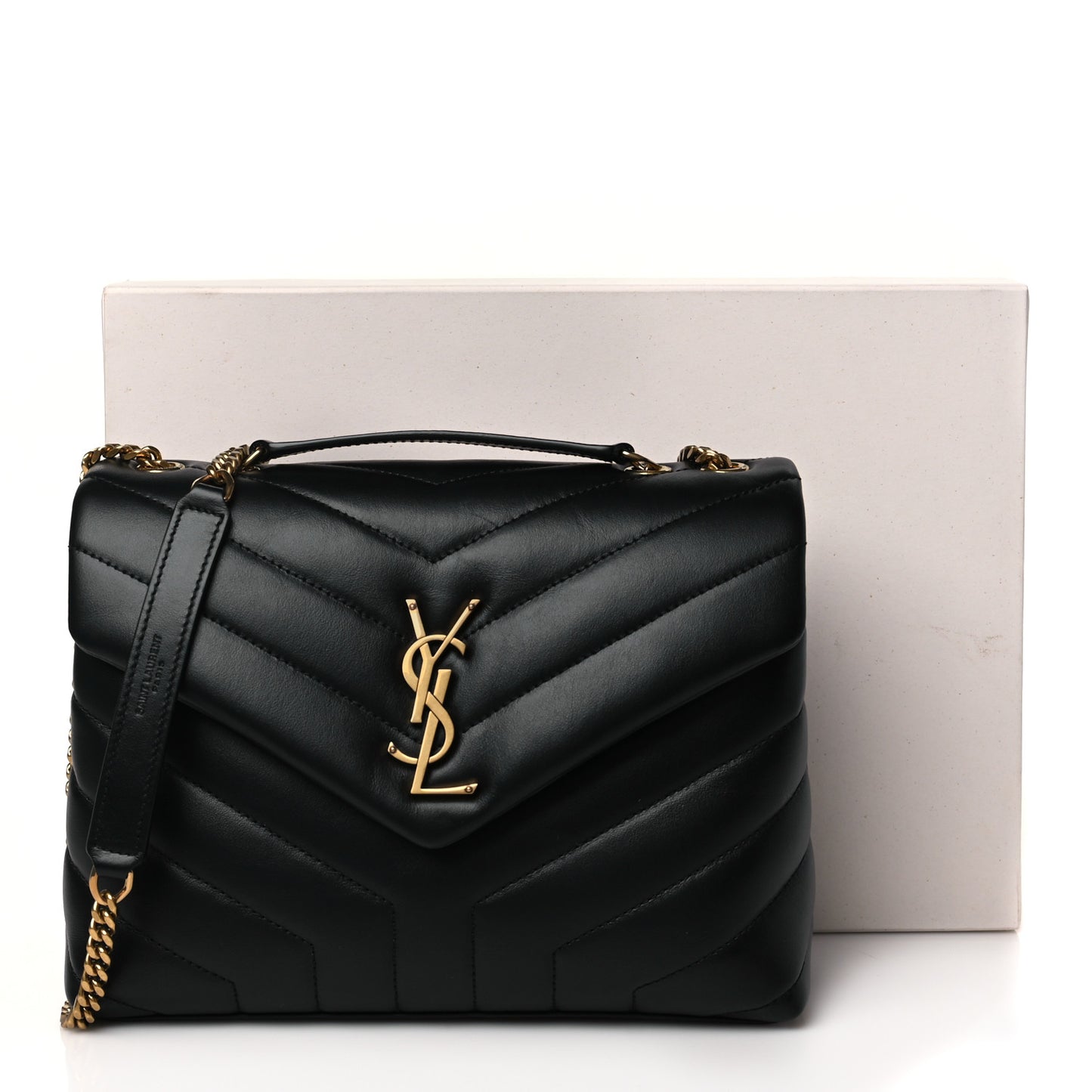 Calfskin Y Quilted Monogram Small Loulou Chain Satchel Black