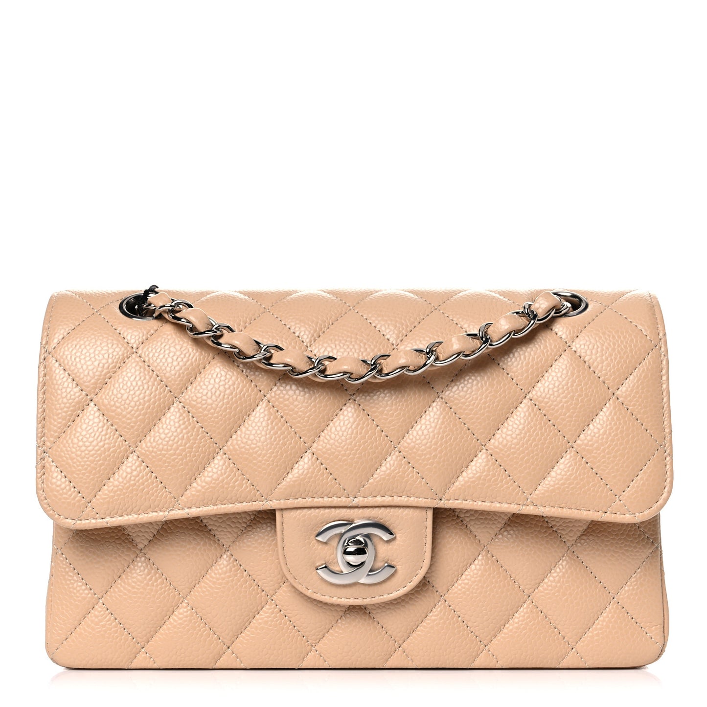 Caviar Quilted Small Double Flap Beige