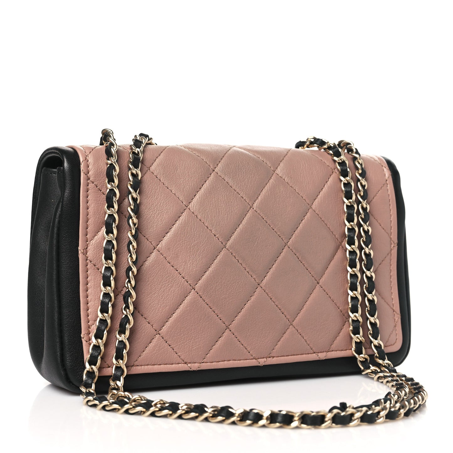 Lambskin Quilted Small Graphic Flap Beige Black