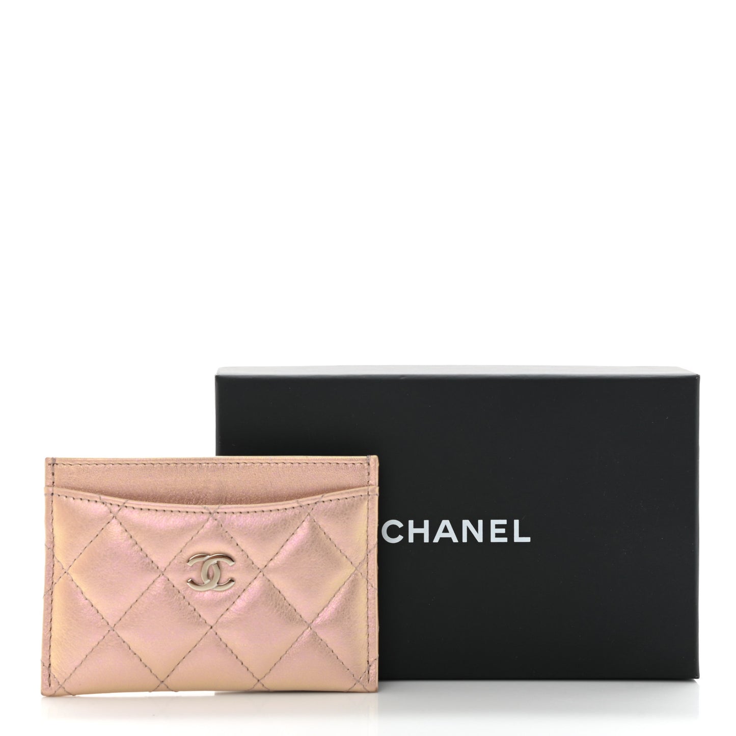 Iridescent Calfskin Quilted Card Holder Pink