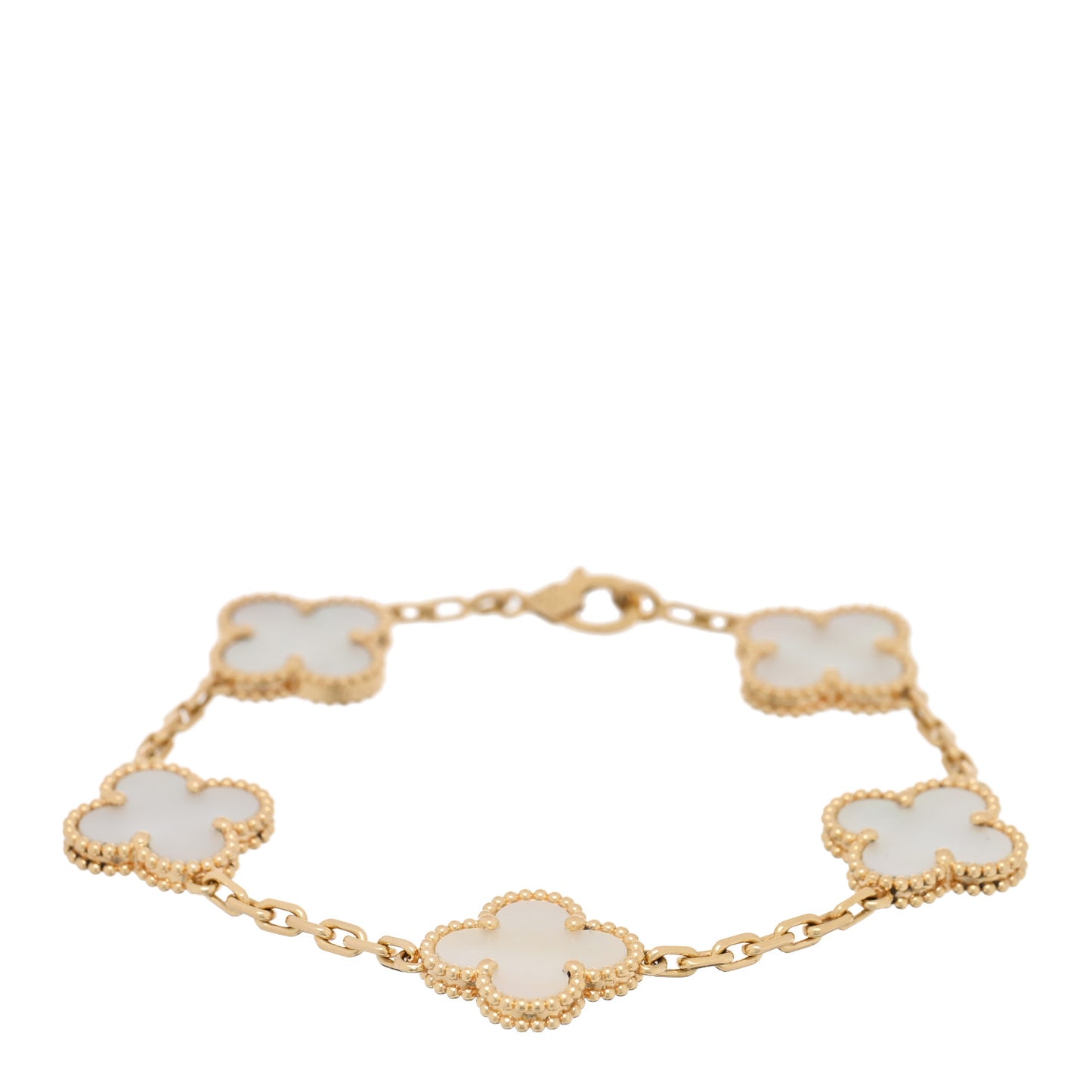 18K Yellow Gold Mother of Pearl 5 Motifs Vintage Alhambra Bracelet