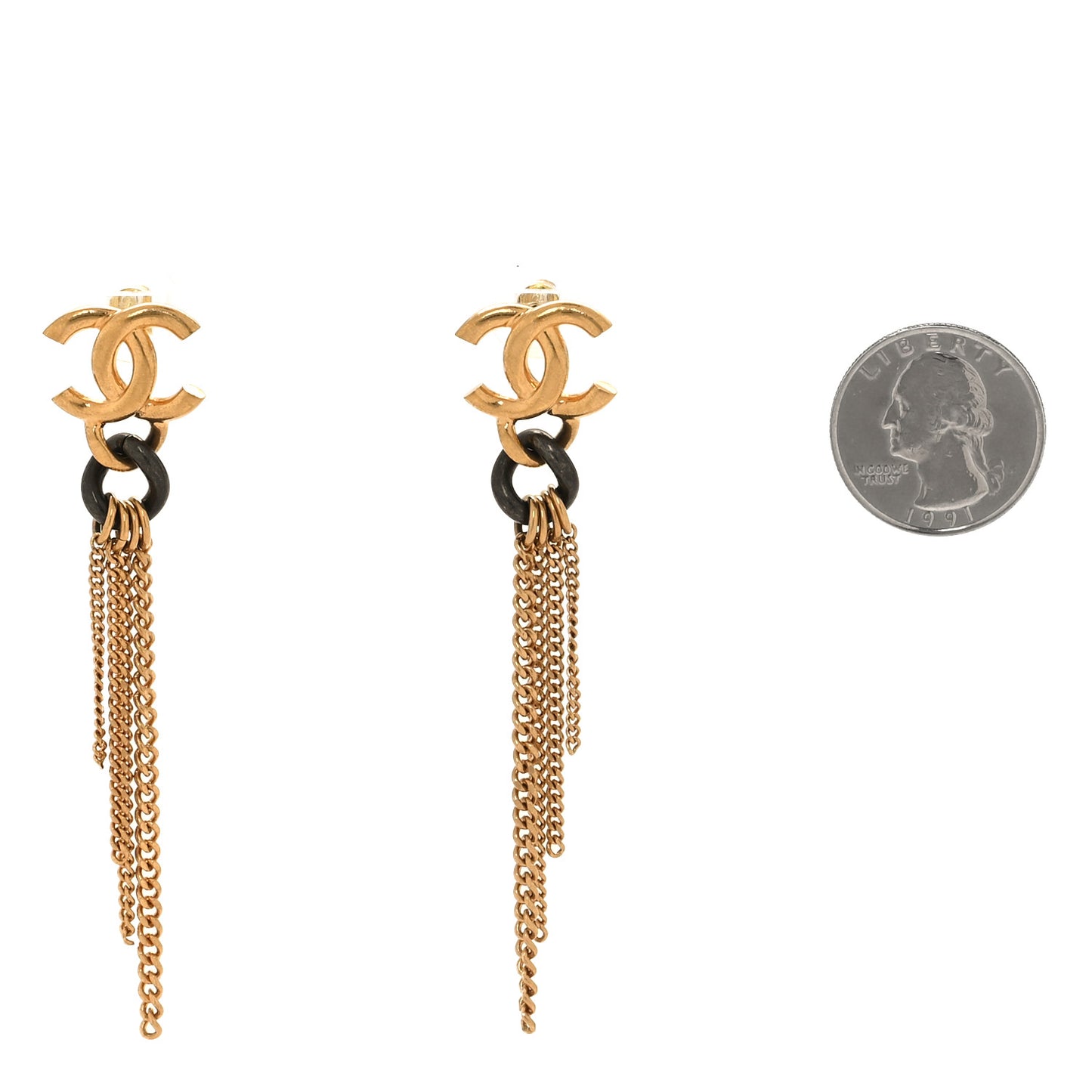 CC Chain Tassel Drop Earrings Gold Black