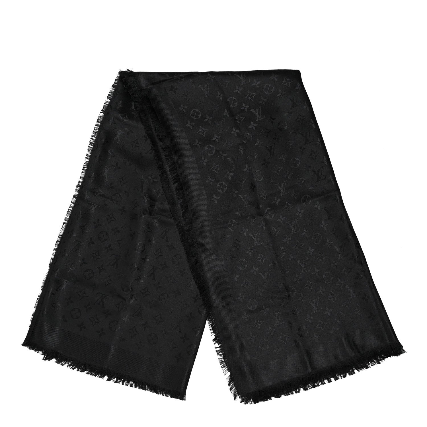Louis Vuitton Silk Wool Monogram Shawl Black 2 of 4