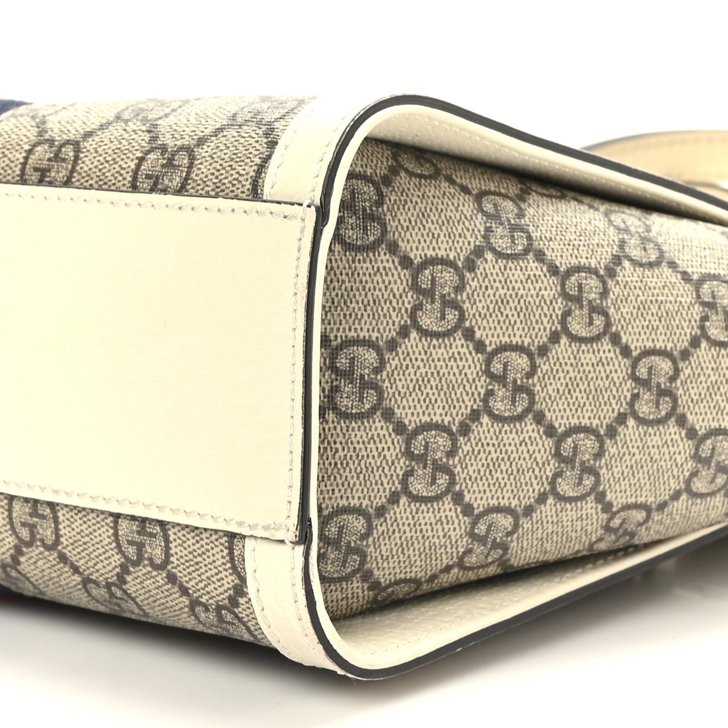 GG Supreme Monogram Textured Dollar Calfskin Web Small Ophidia Tote Bag Beige Ebony Mystic White