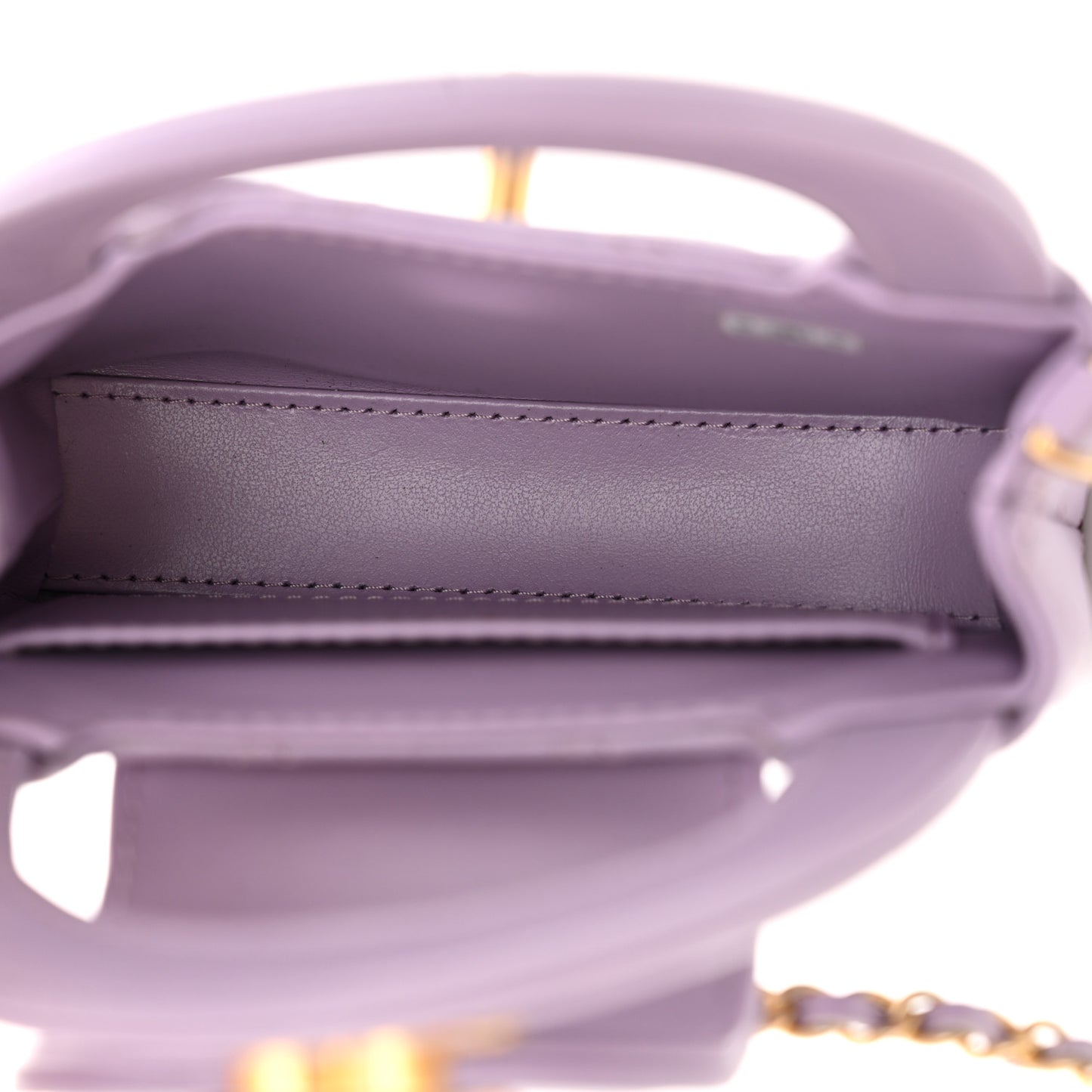 Shiny Aged Calfskin Quilted Mini Nano Kelly Shopper Lilac