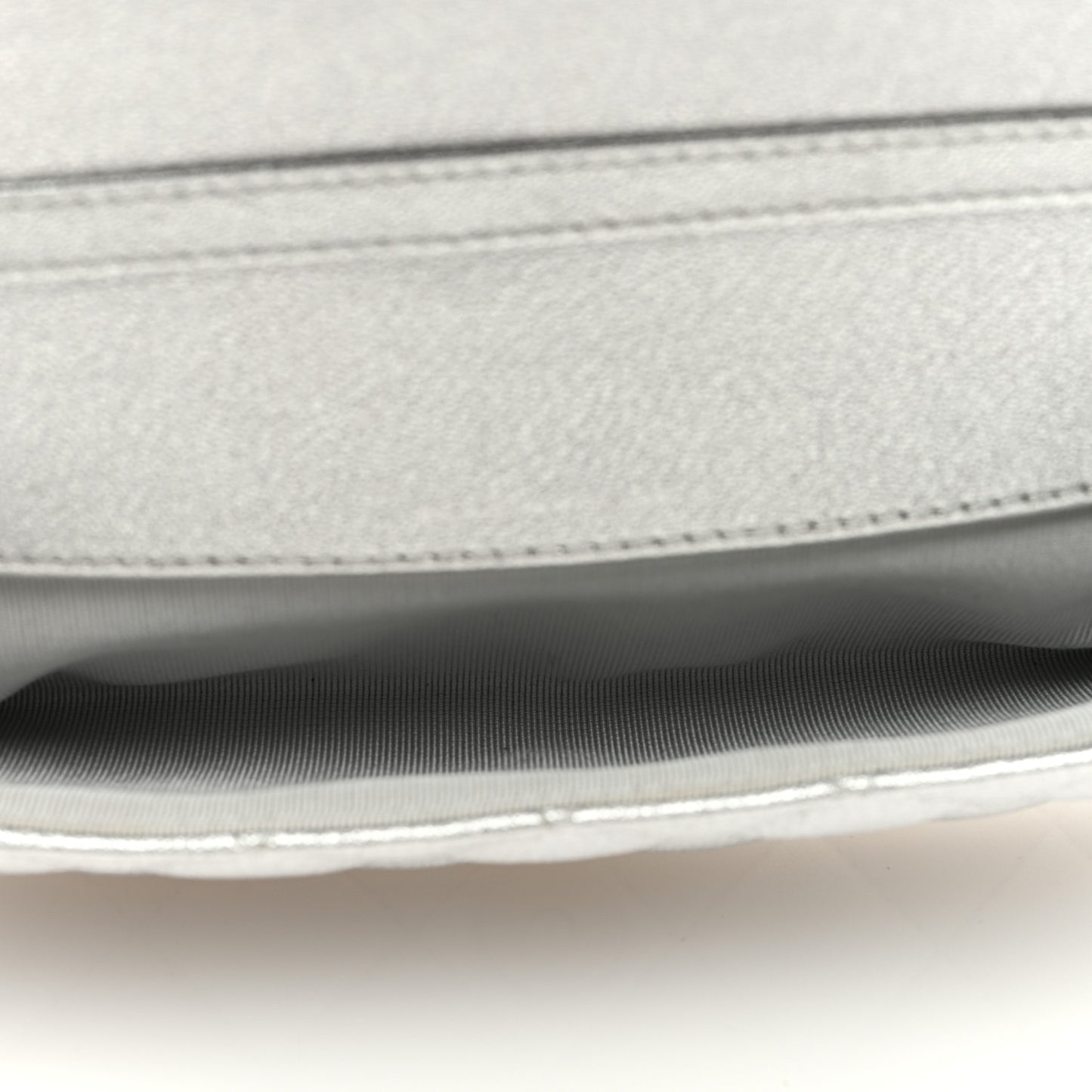 Metallic Lambskin Quilted Glasses Case With Chain Silver