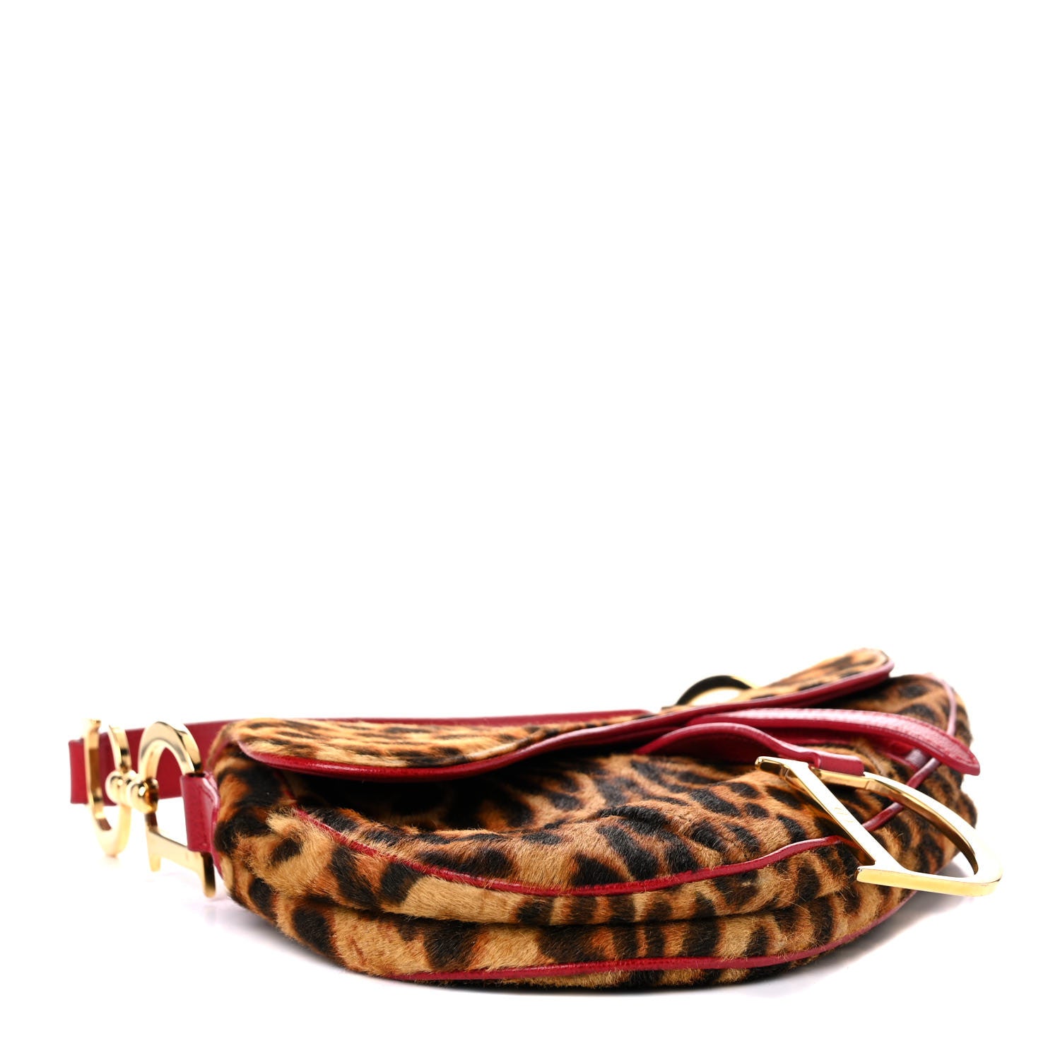 Christian Dior Pony Hair Leopard Saddle Bag Red 4 of 13