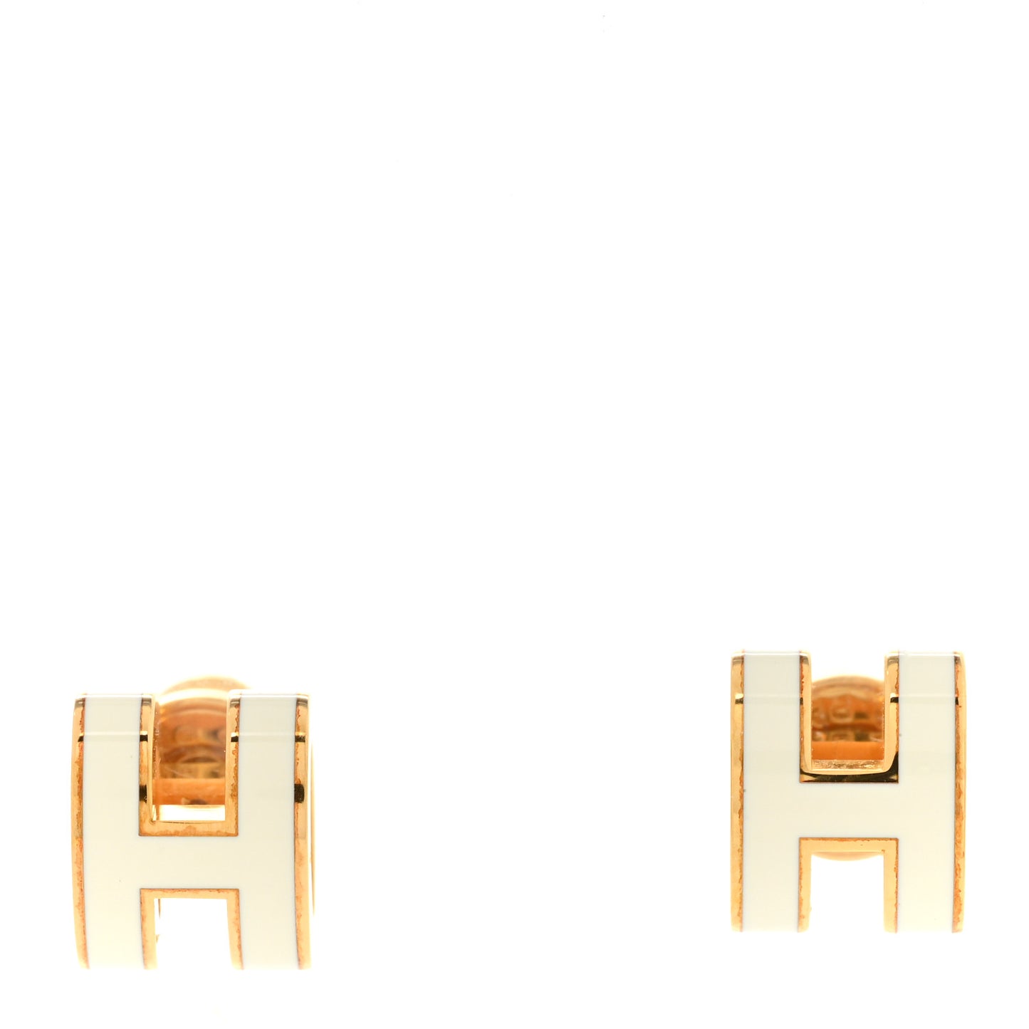 Gold Lacquered Mini Pop H Earrings White