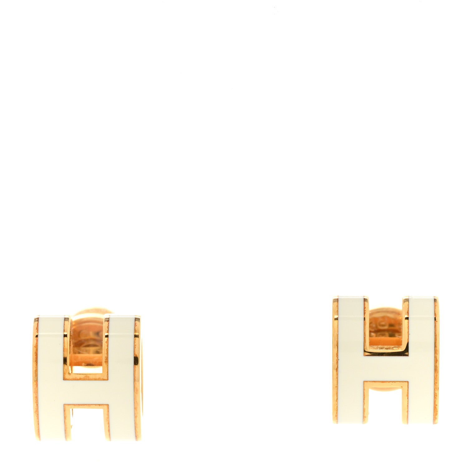 Hermes Gold Lacquered Mini Pop H Earrings White 1 of 5
