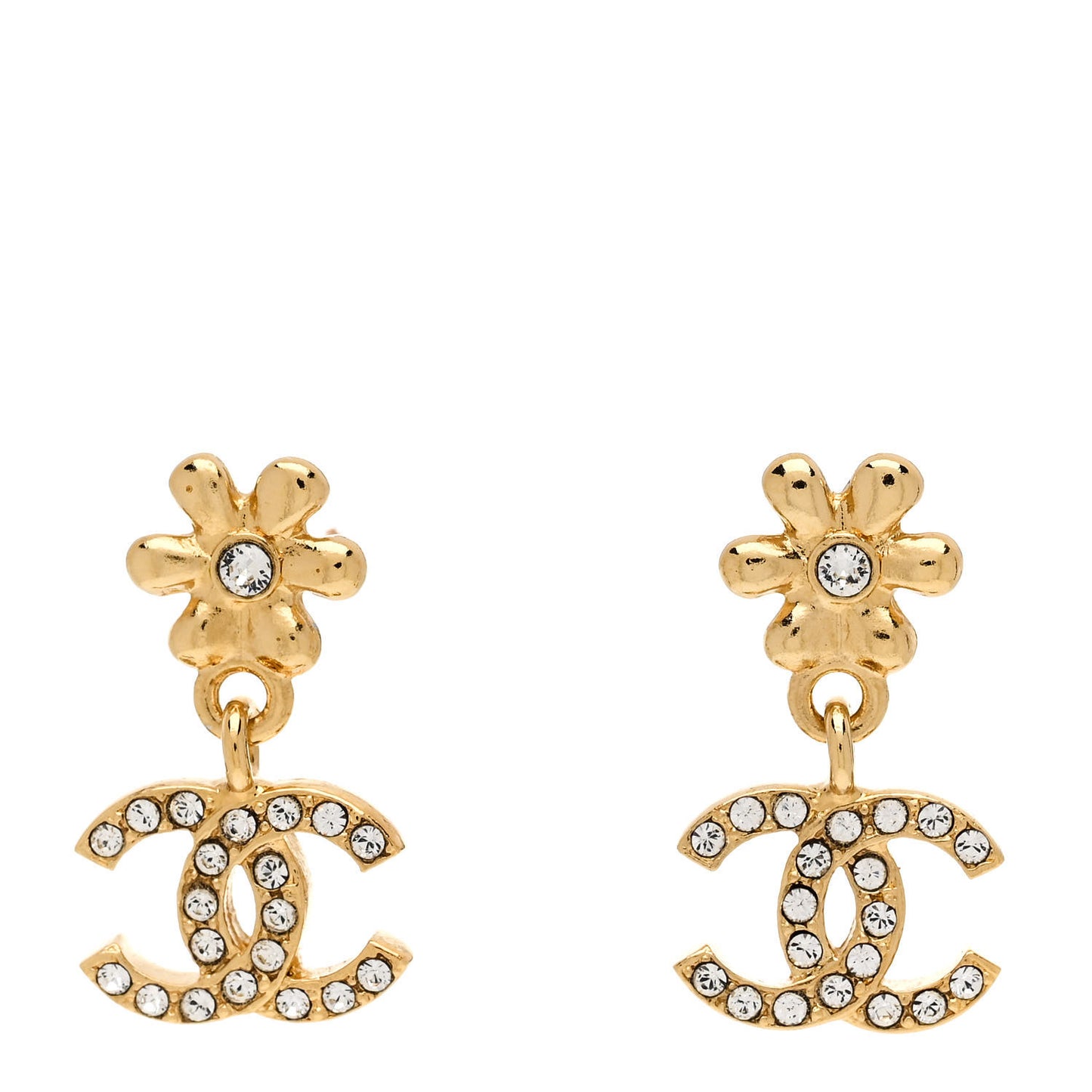 Metal Crystal CC Daisy Drop Earrings Gold
