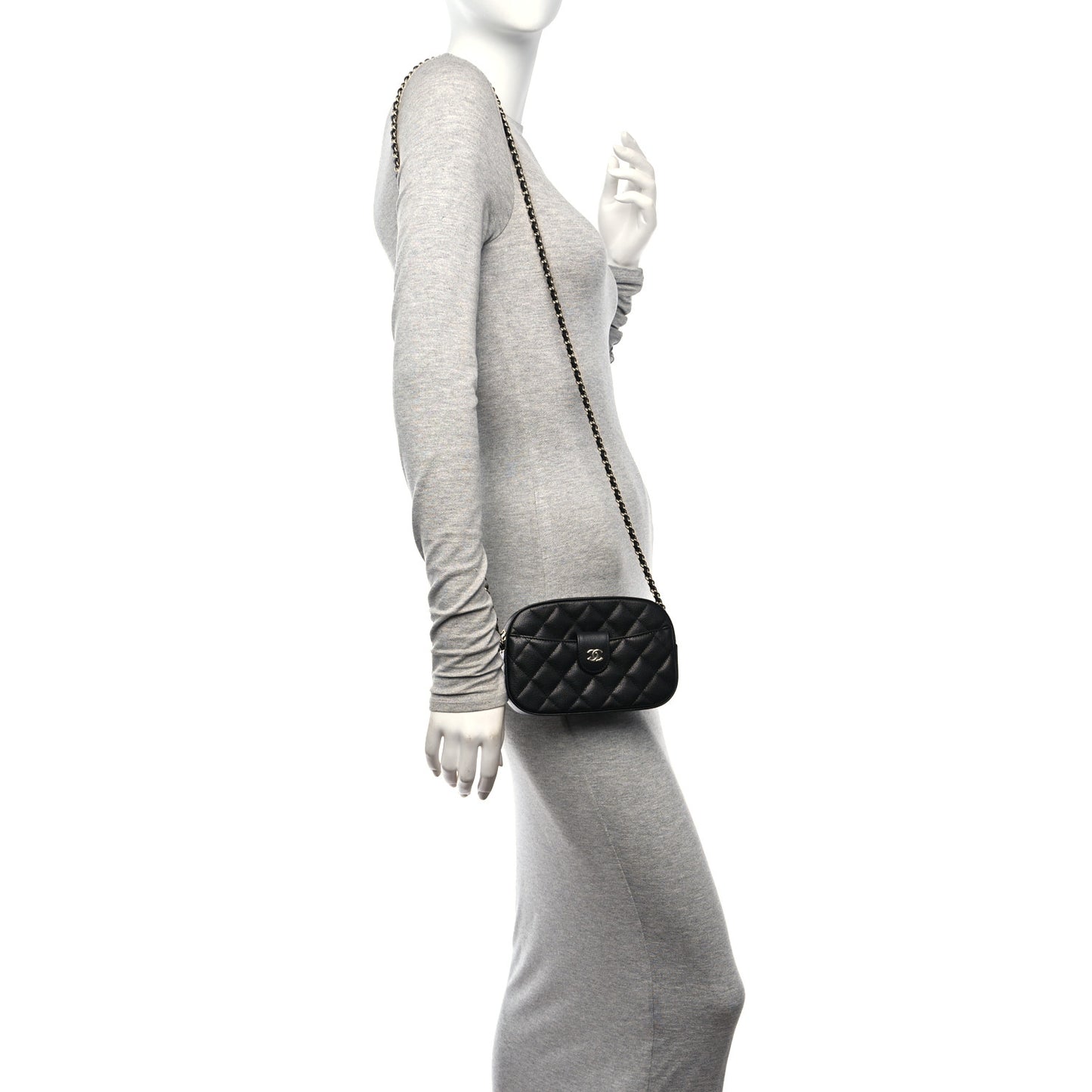 Caviar Quilted Chain Camera Bag Black