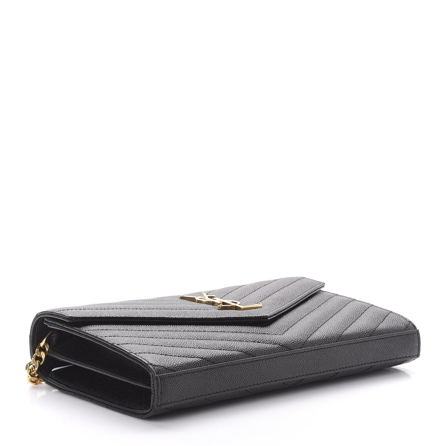 Grain De Poudre Matelasse Chevron Monogram Chain Wallet Black