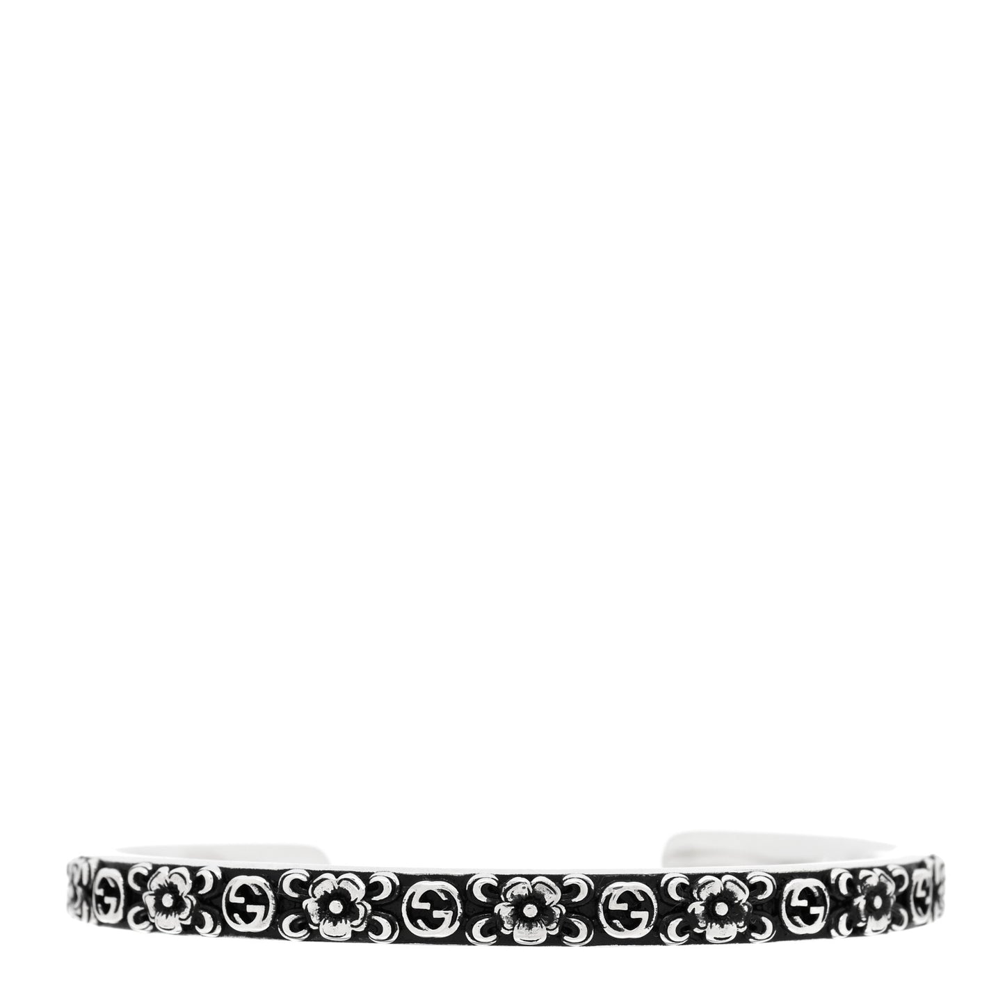 Sterling Silver Interlocking G Flower Cuff Bracelet