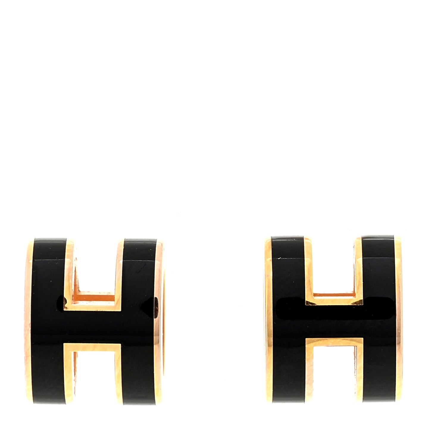 Rose Gold Lacquered Mini Pop H Earrings Black