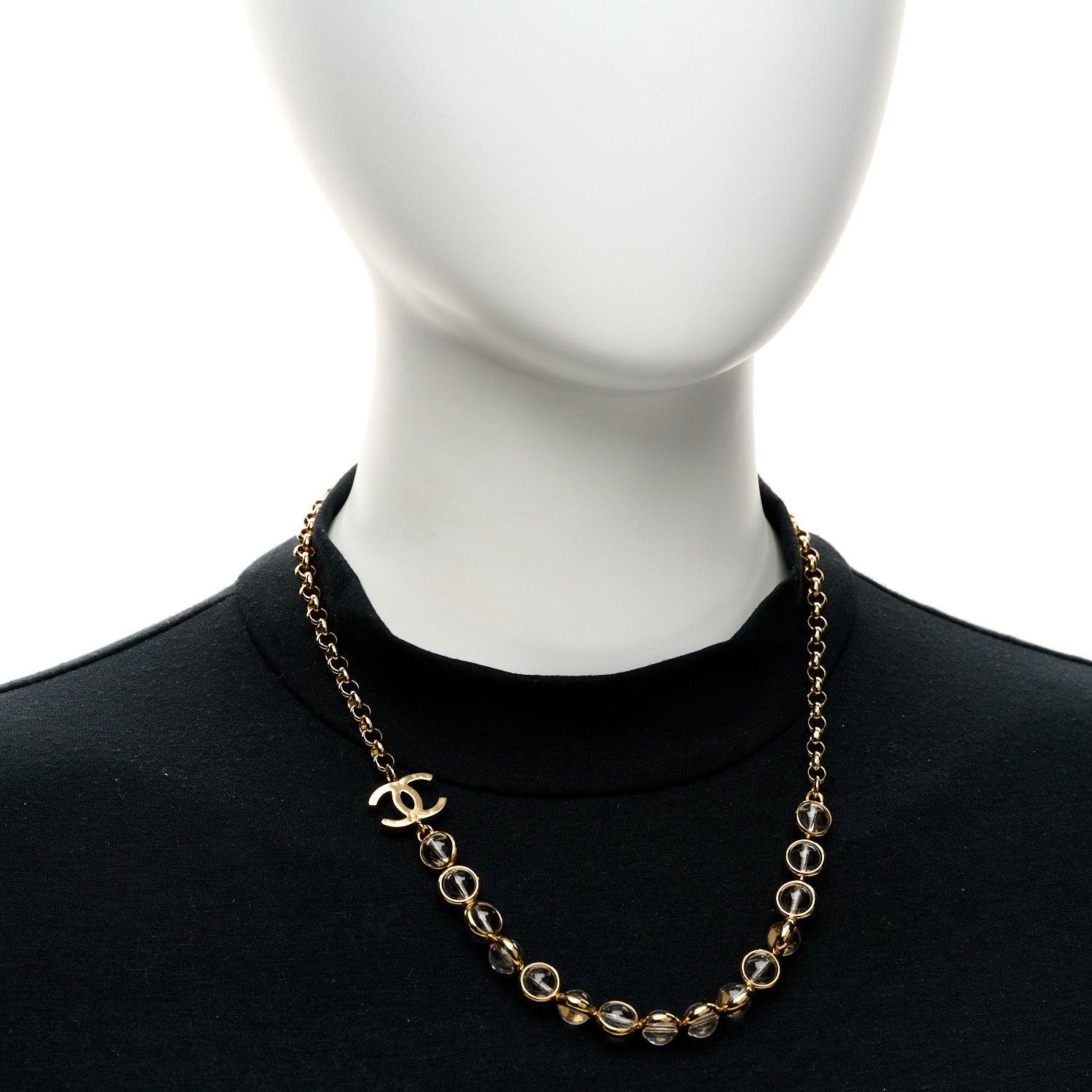 Chanel Metal Crystal CC Long Necklace Gold 2 of 6