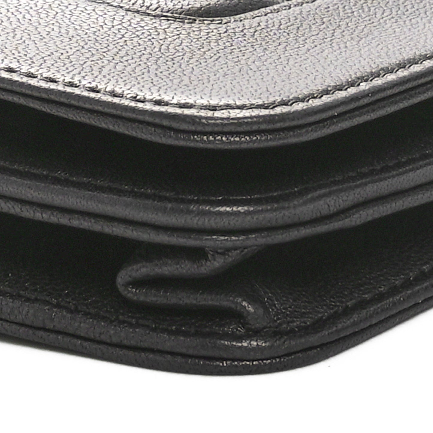 Metallic Goatskin Chevron Quilted Vintage Mademoiselle Wallet On Chain WOC Charcoal