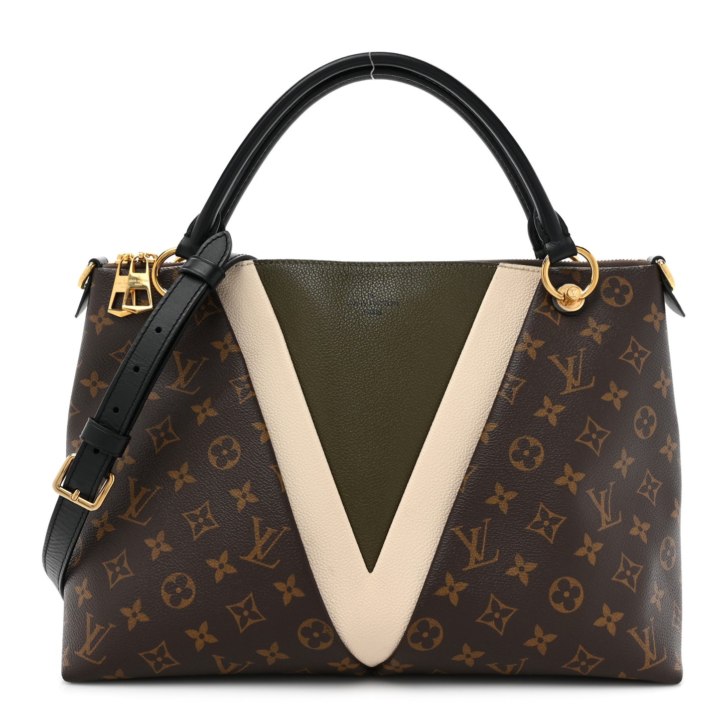 Monogram V Tote MM Khaki Cream