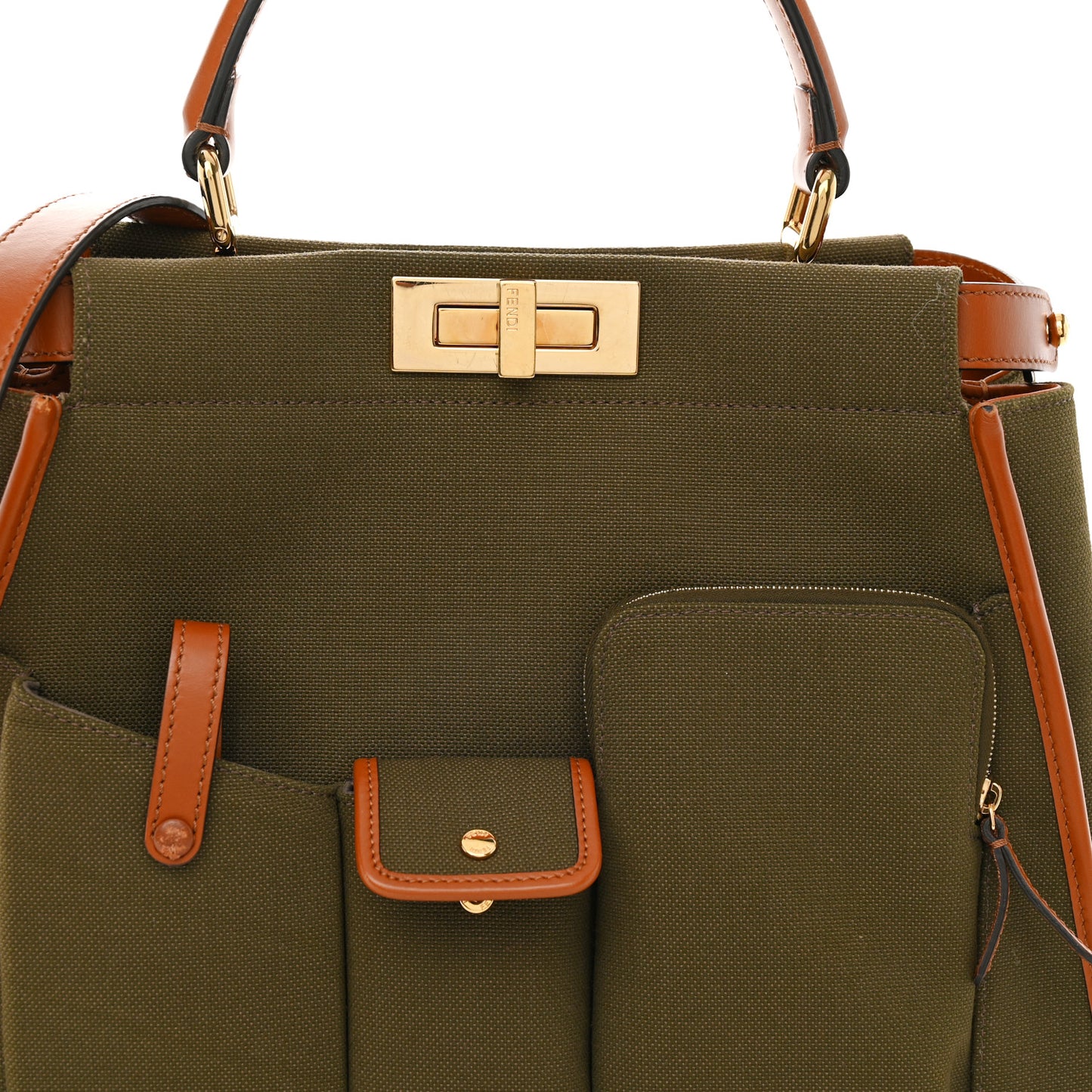 Canvas Calfskin Medium 3 Pocket Peekaboo Iconic Satchel Amazzonia Cuoio