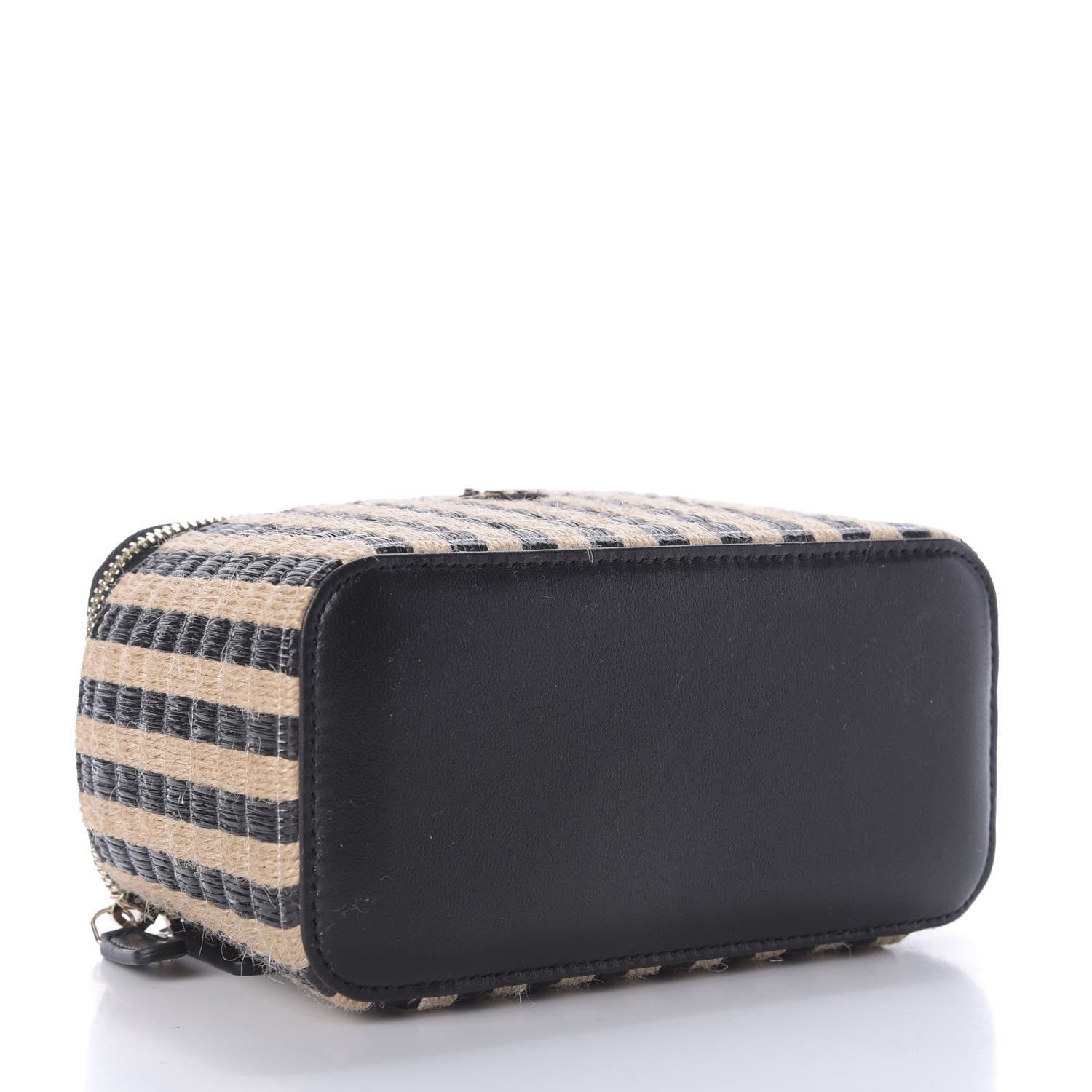 Chanel Raffia Jute Striped Small Vanity Case With Chain Black Beige 4 of 9