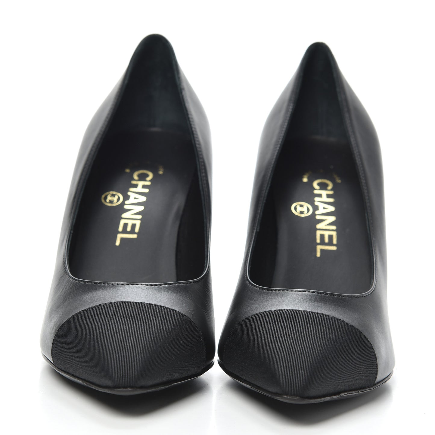 Iridescent Calfskin Grosgrain Cap Toe Pumps 37 Black