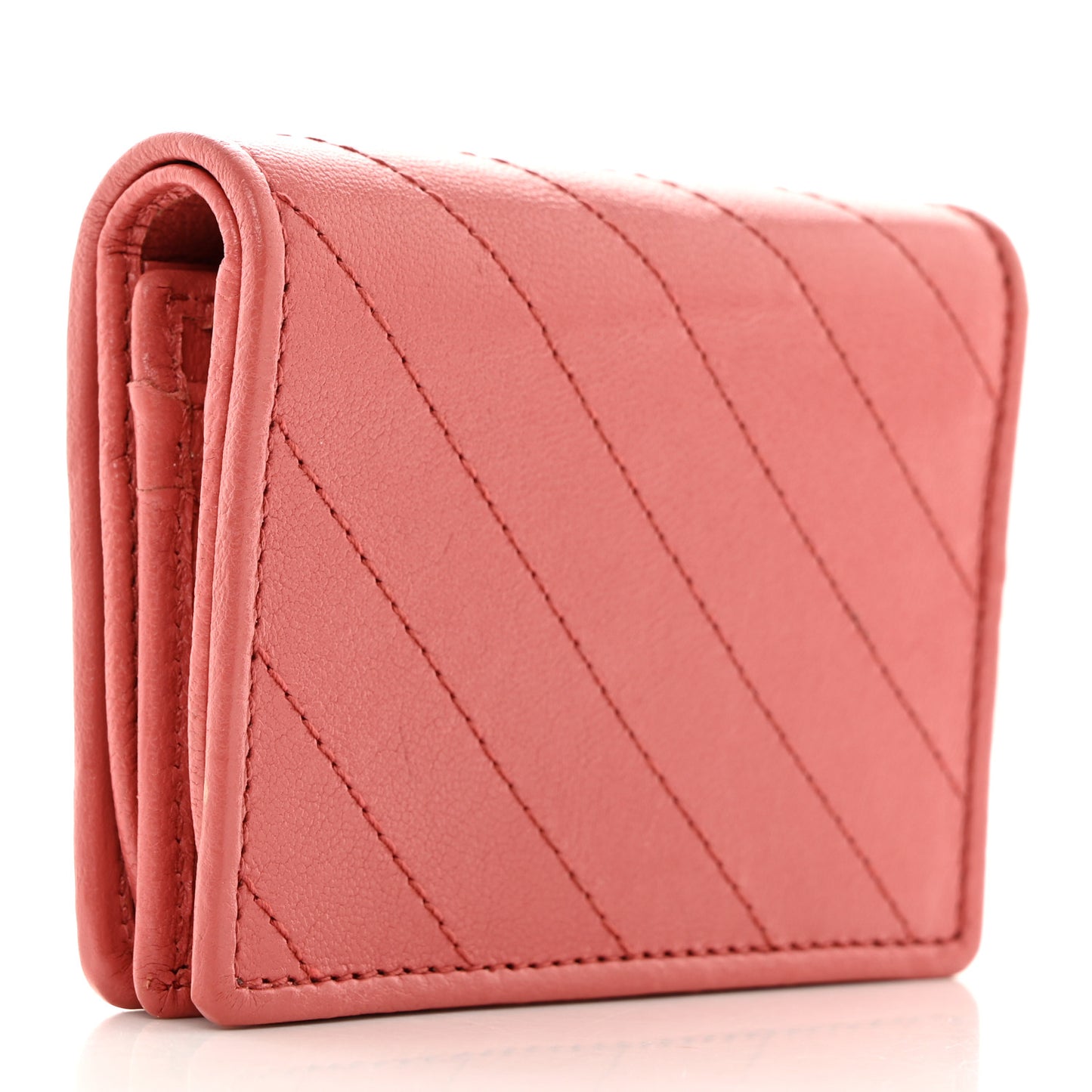 Sakai Be Green Calfskin Diagonal Stitched Blondie Card Case Wallet Pink
