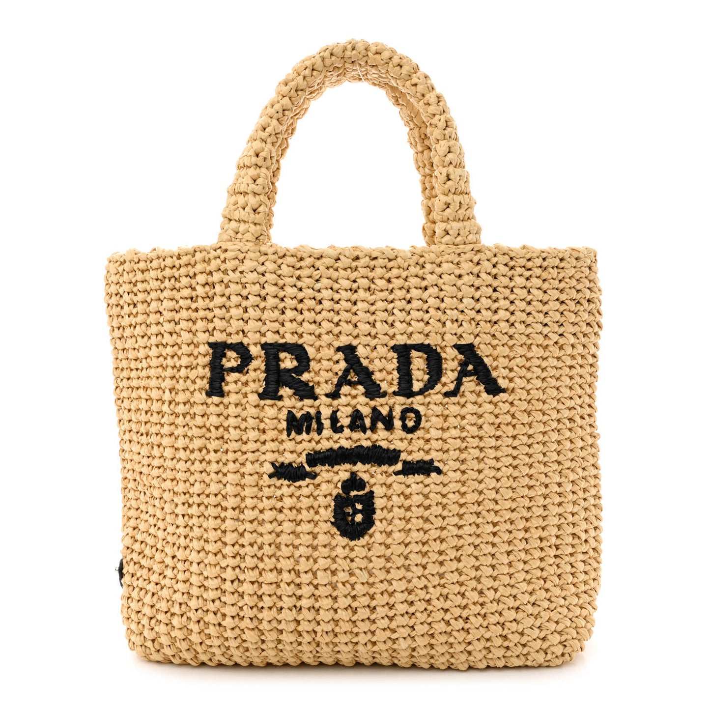 Yarn Raffia Effect Crochet Embroidered Small Logo Tote Naturale