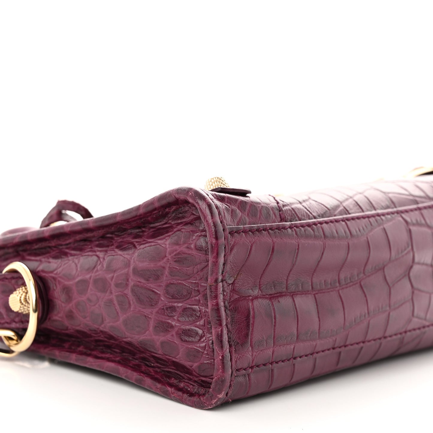 Calfskin Crocodile Embossed Giant 12 Gold Hardware Mini City Violet Prune