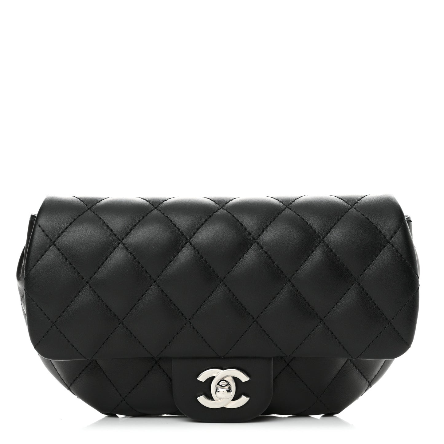 Calfskin Quilted CC Uniform Flap Belt Bag Black