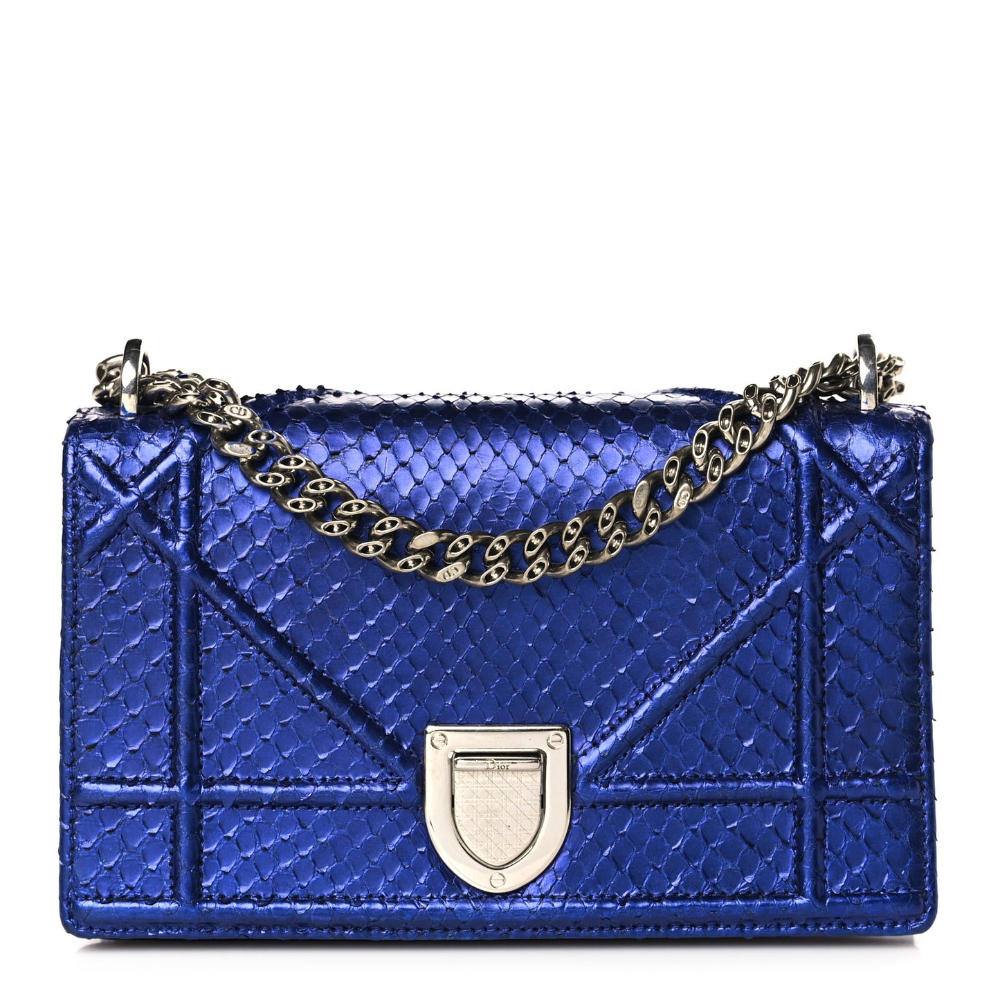 Metallic Snakeskin Small Diorama Flap Bag Blue