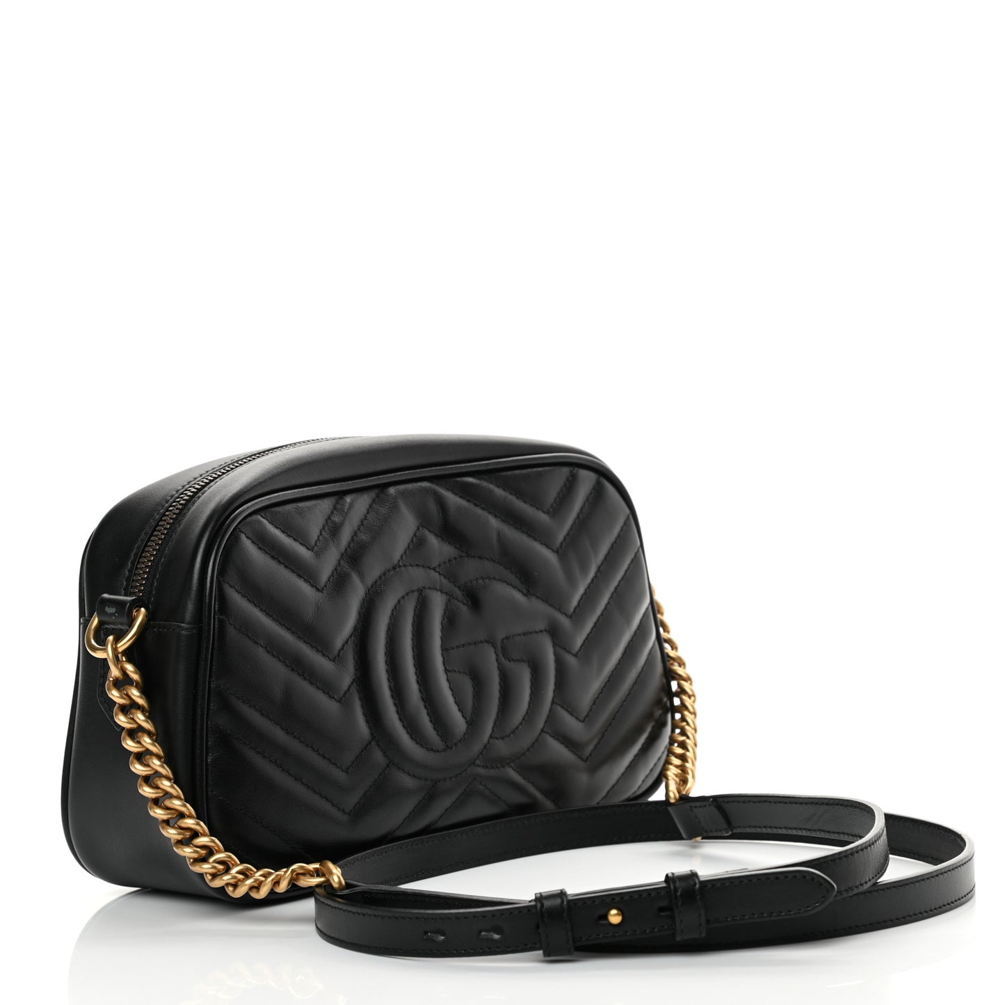 Calfskin Matelasse Small GG Marmont Chain Shoulder Bag Black