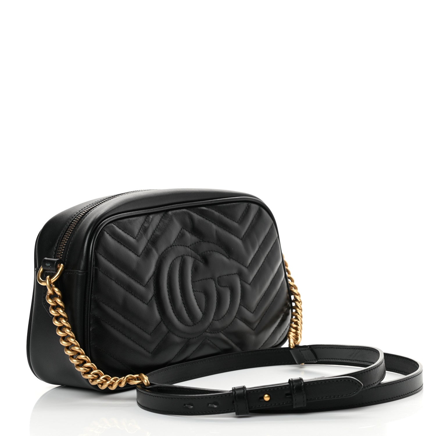 Gucci Calfskin Matelasse Small GG Marmont Chain Shoulder Bag Black 3 of 13
