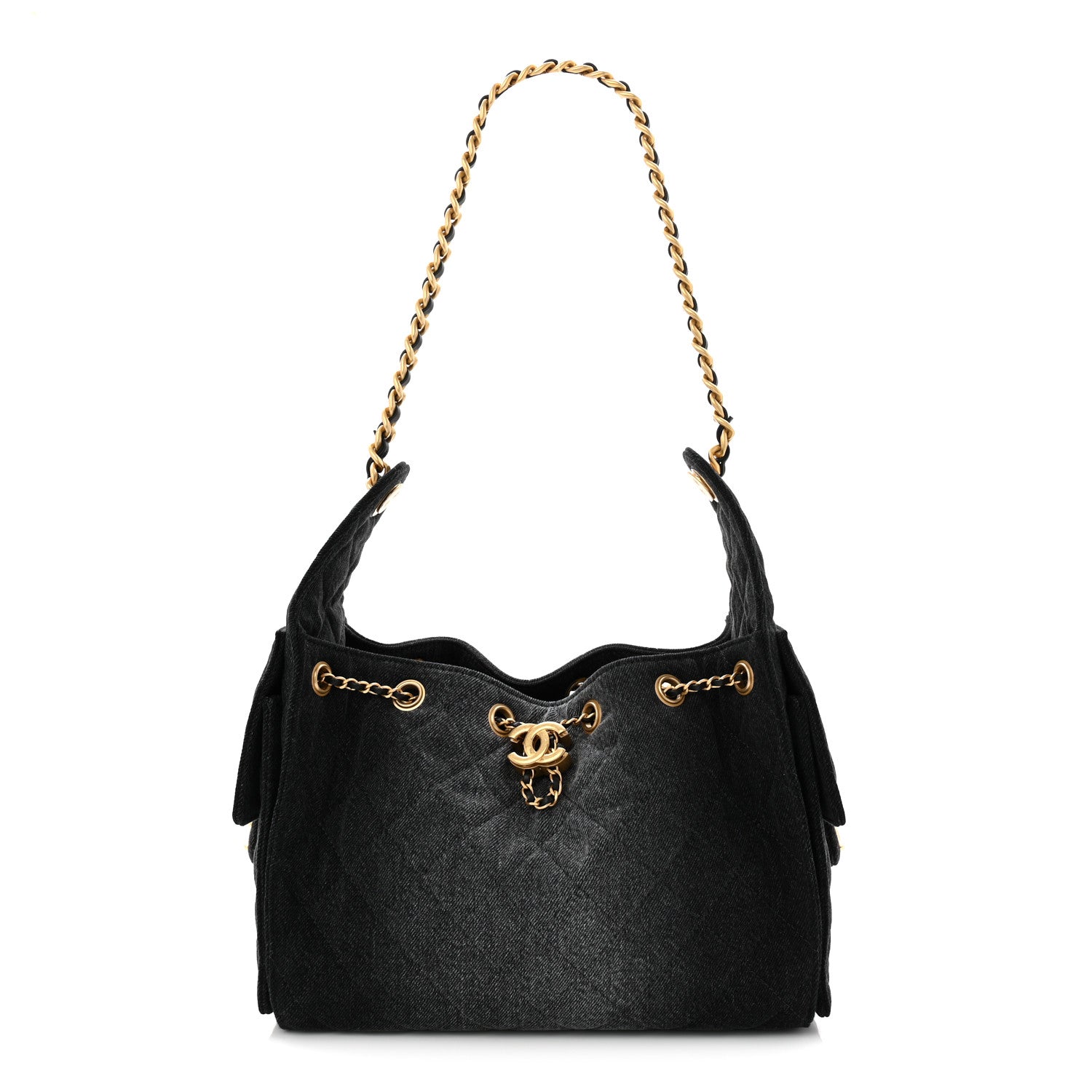 Chanel Washed Denim Quilted Small Chanel 25 Handbag Black 1804488
