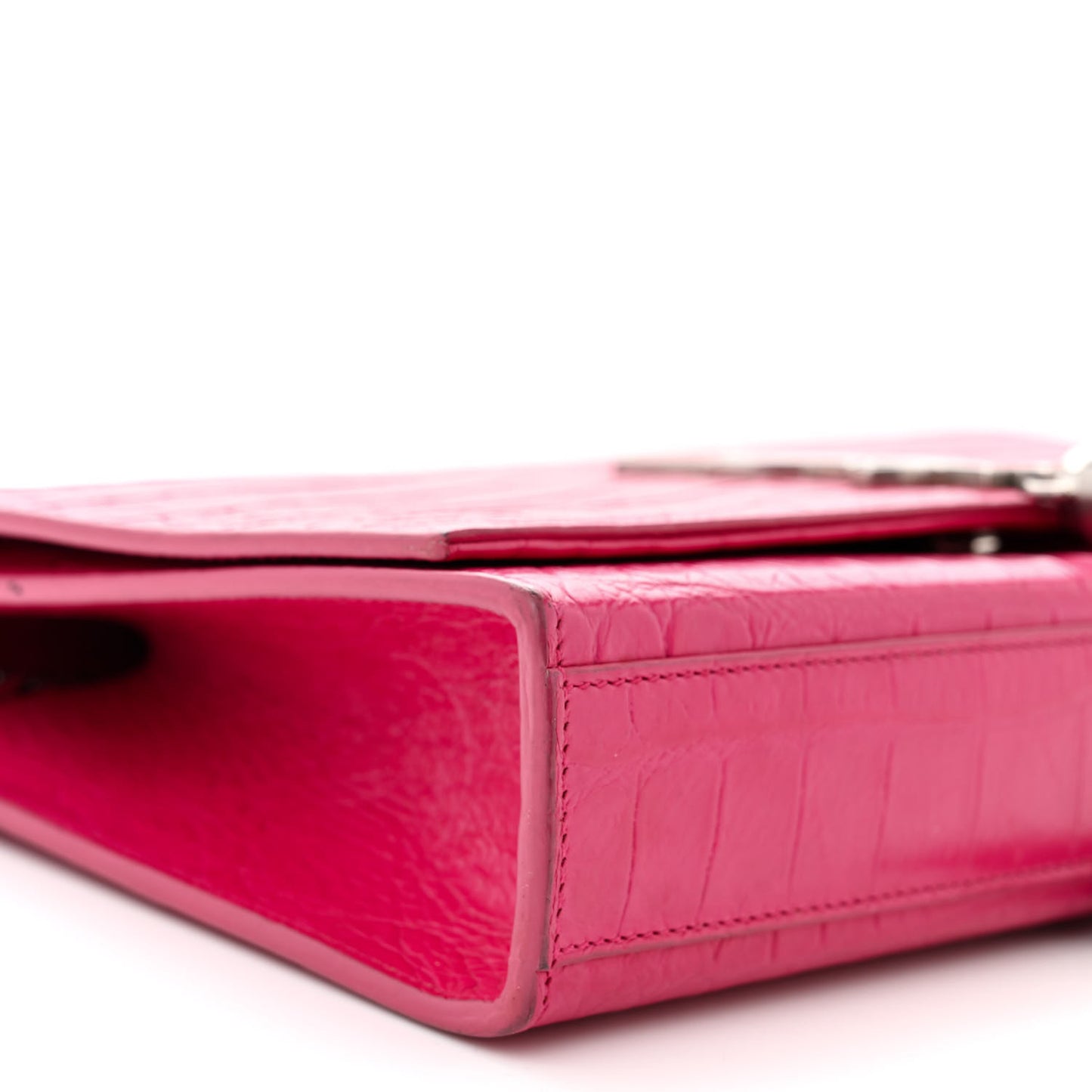 SAINT LAURENT Calfskin Crocodile Embossed Medium Classic Monogram Kate Tassel Satchel Fuchsia