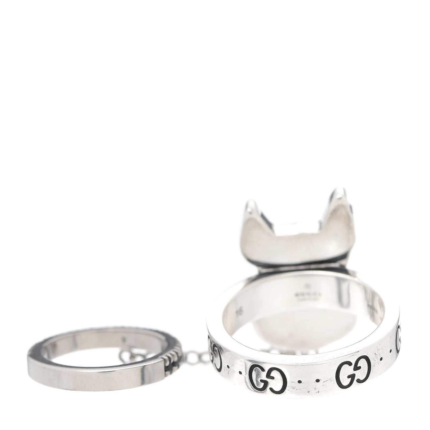 Sterling Silver Black Spinel Orso Double Ring 56 7.5