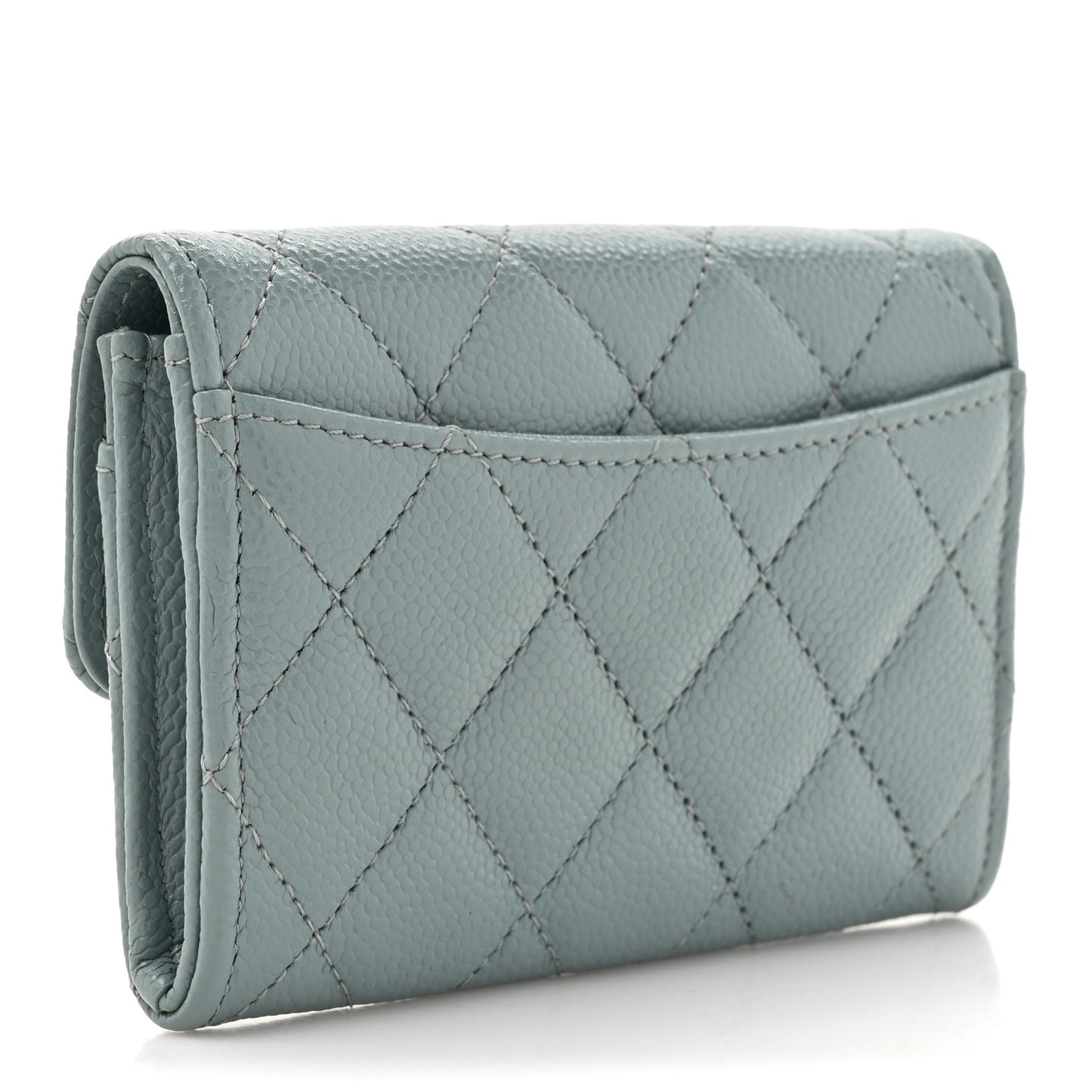 Caviar Quilted Flap Card Holder Wallet Blue