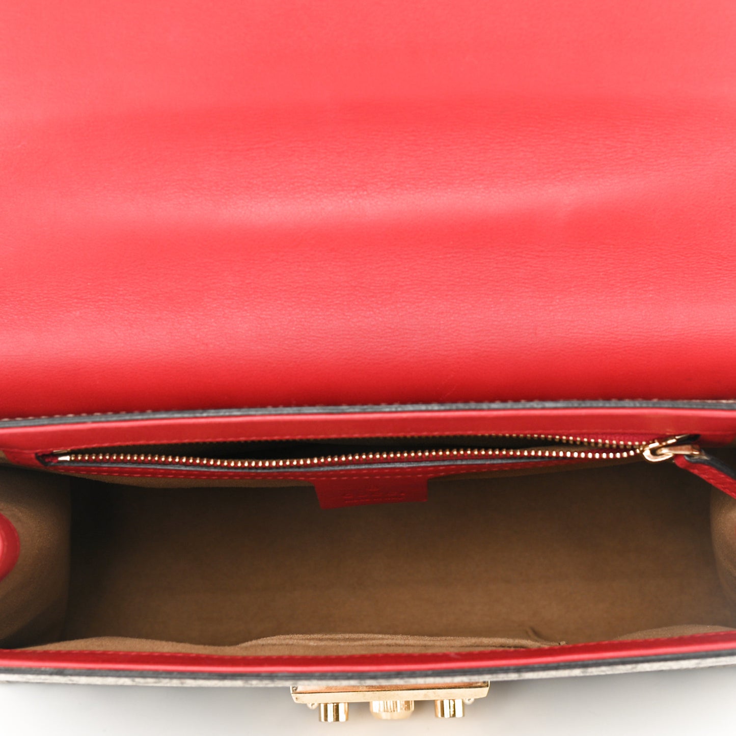 GG Supreme Monogram Calfskin Medium Padlock Shoulder Bag Beige Hibiscus Red New Rosette