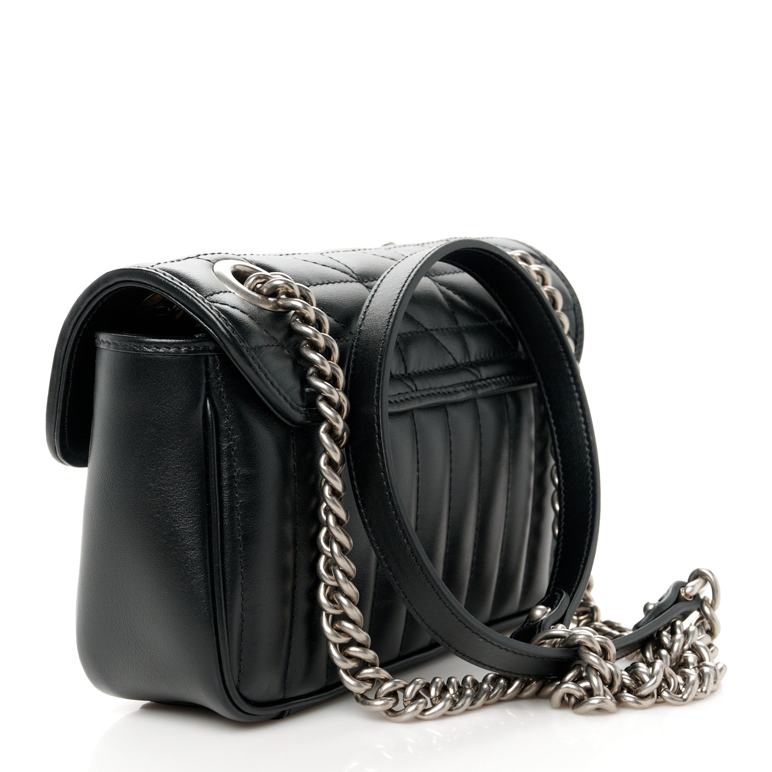 Gucci Calfskin Matelasse Aria Mini GG Marmont Shoulder Bag Black 3 of 10