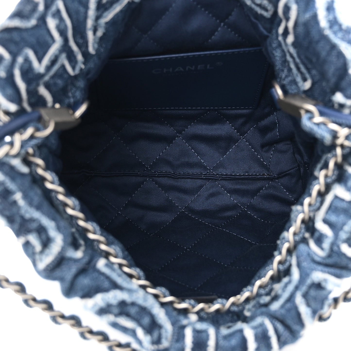 Washed Denim Logo Embroidered Mini Chanel 22 Blue