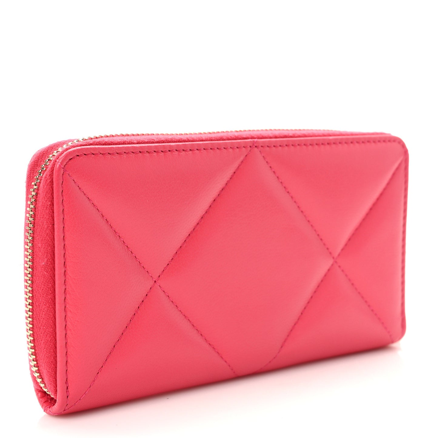 Goatskin Quilted Medium Chanel 19 Zipped Wallet Dark Pink